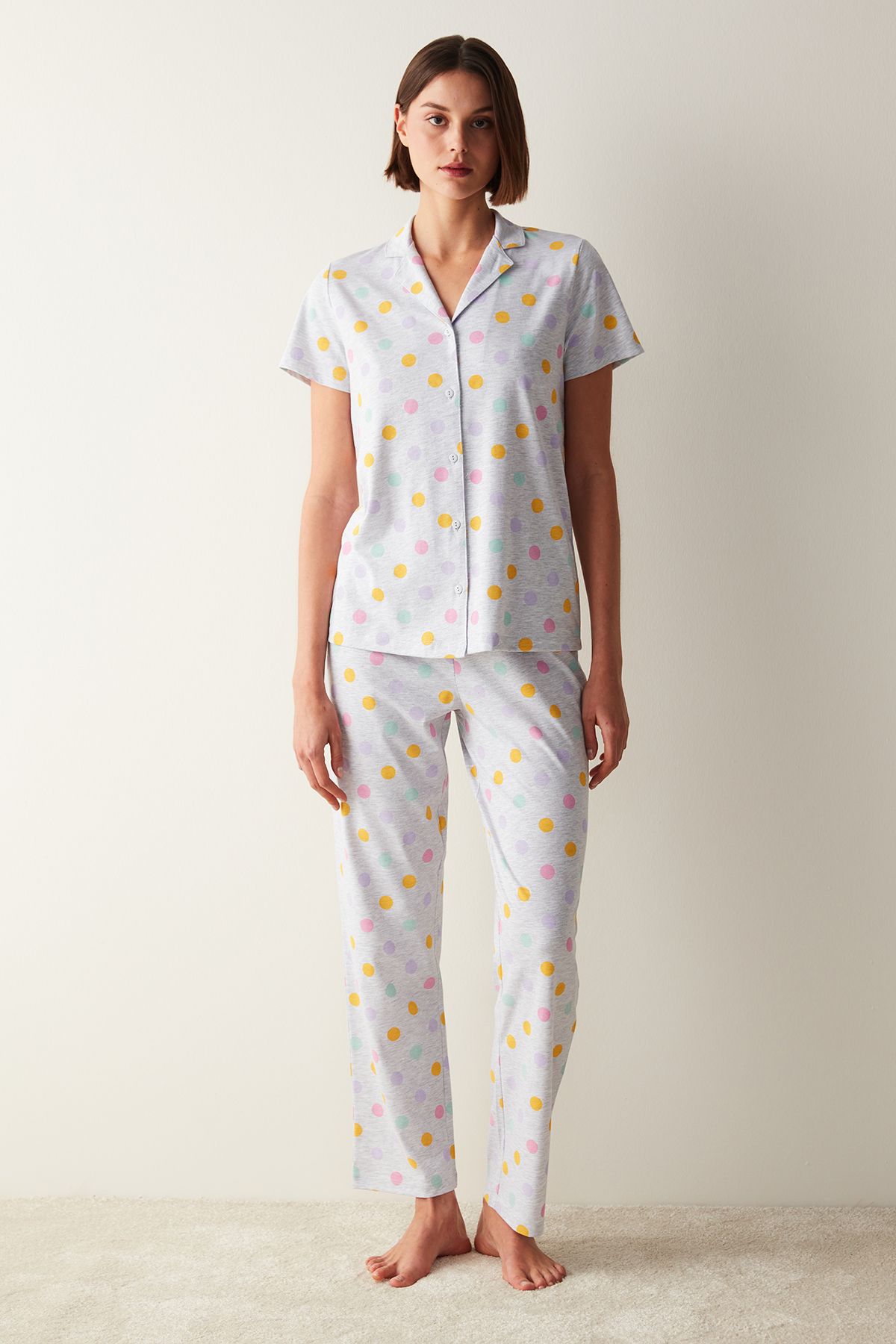 Penti Colorful Dots Gömlek Pantolon Gri Pijama Takımı
