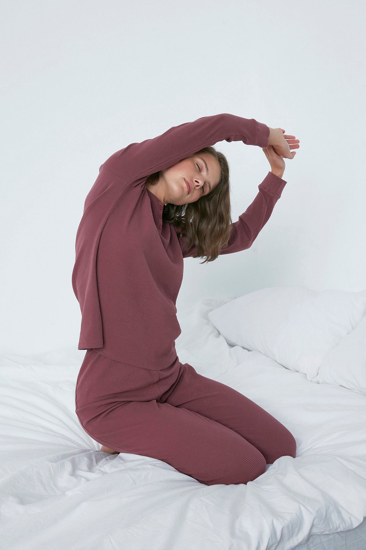 Penti Relax Burgundy Details Rib Pijama Takım