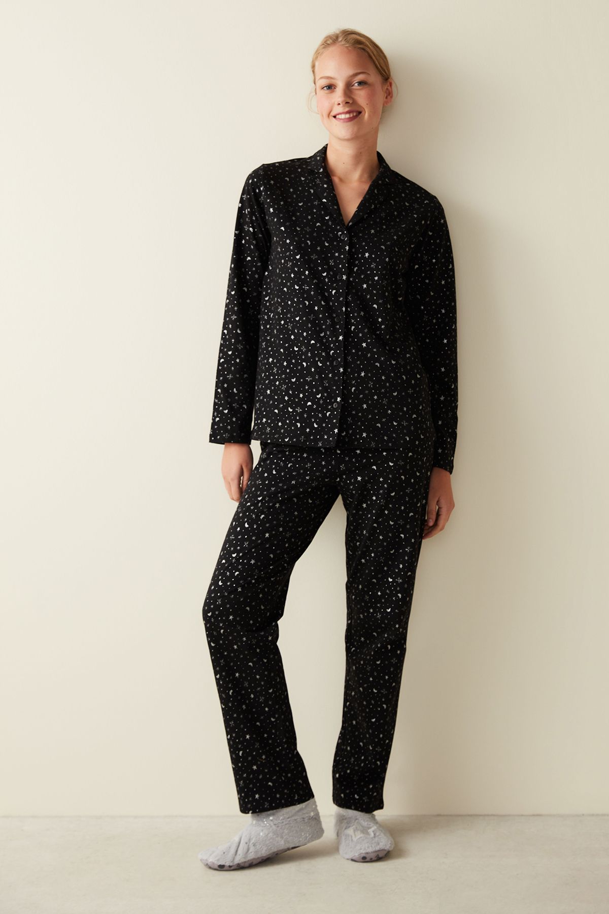 Penti Dark Sky Uzun Kollu Gömlek Siyah Pijama Takımı