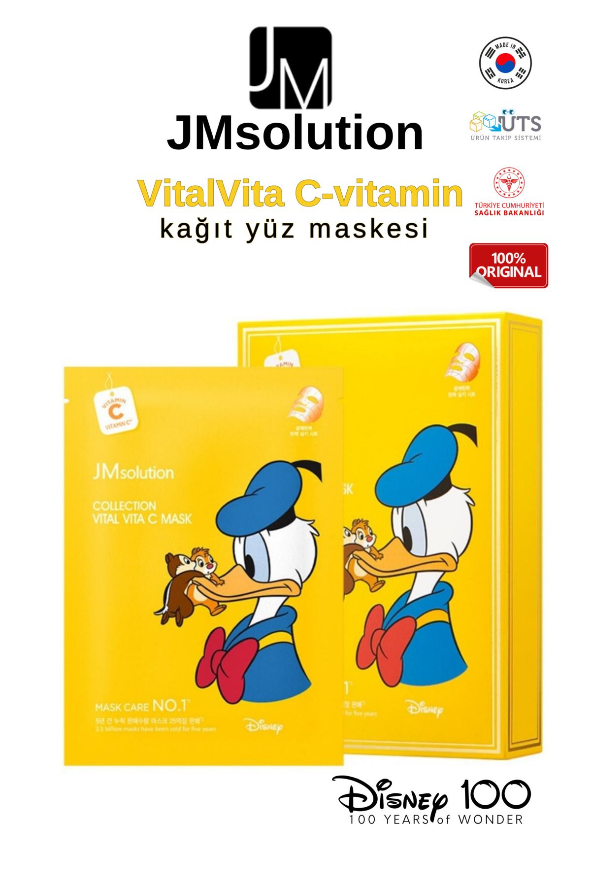 JMsolution Disney. Parlaklık Esneklik Yoğun Esanslı C Vitaminli Kağıt Maske 30ml. 1 Paket 10adet