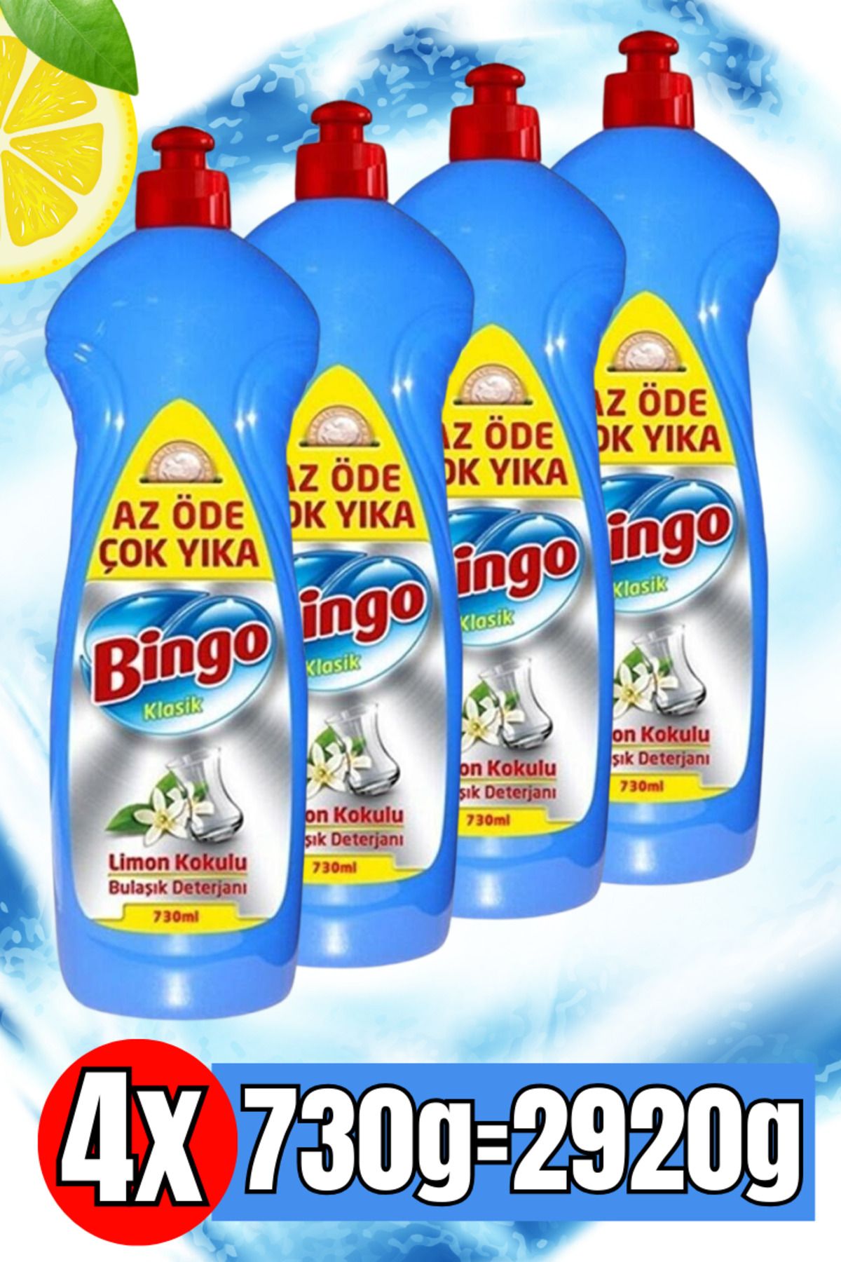 Bingo Elde Yıkama Sıvı Bulaşık Deterjanı 4 X 730g Limon Etkisi Tüm yağı kiri Çözer atar