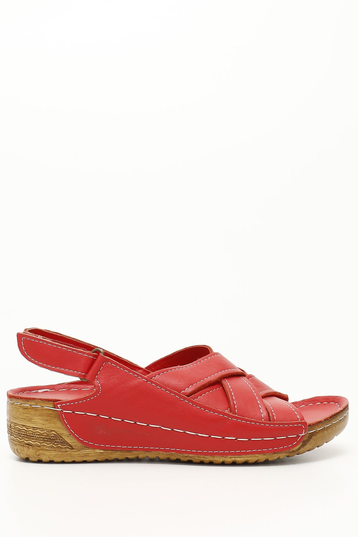 GÖNDERİ(R) Kırmızı Antik Gön Hakiki Deri Kadın Dolgu Taban Sandalet 42310