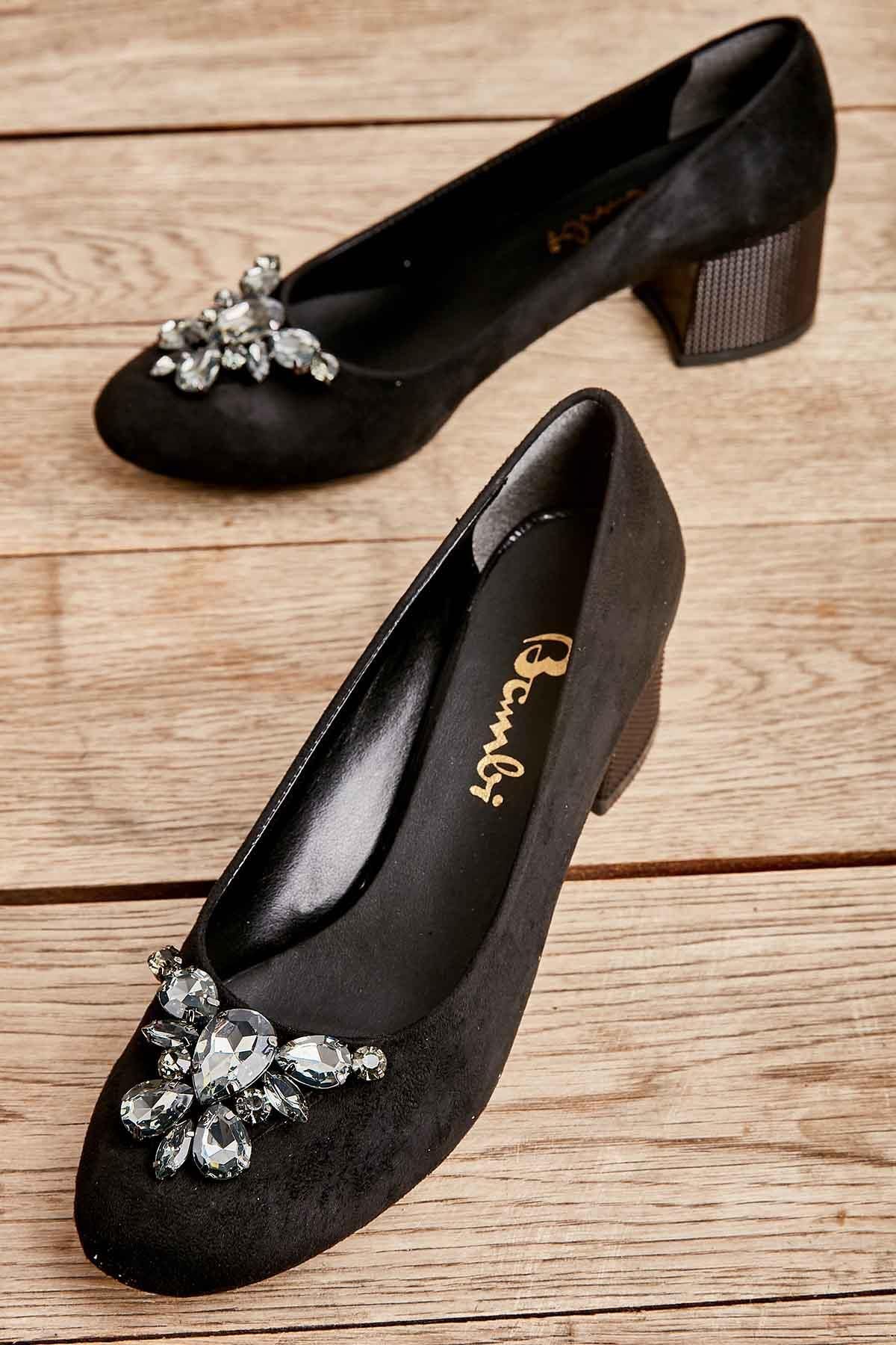 Bambi Siyah Süet Kadın Klasik Topuklu Ayakkabı L0501111165
