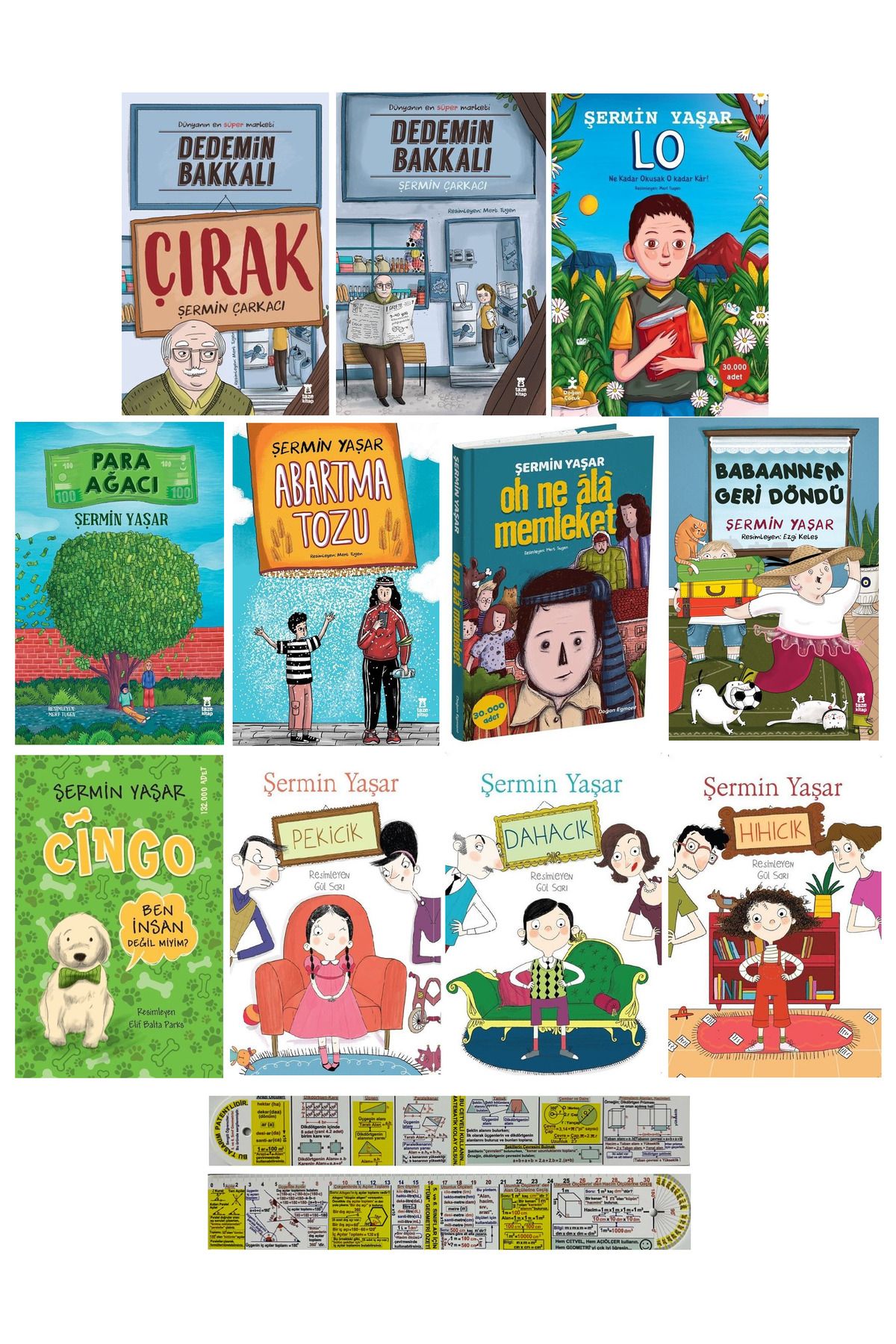 Doğan Çocuk Şermin Yaşar Çocuk Kitapları 11 Kitap Set + Matematik Öğreten Cetvel
