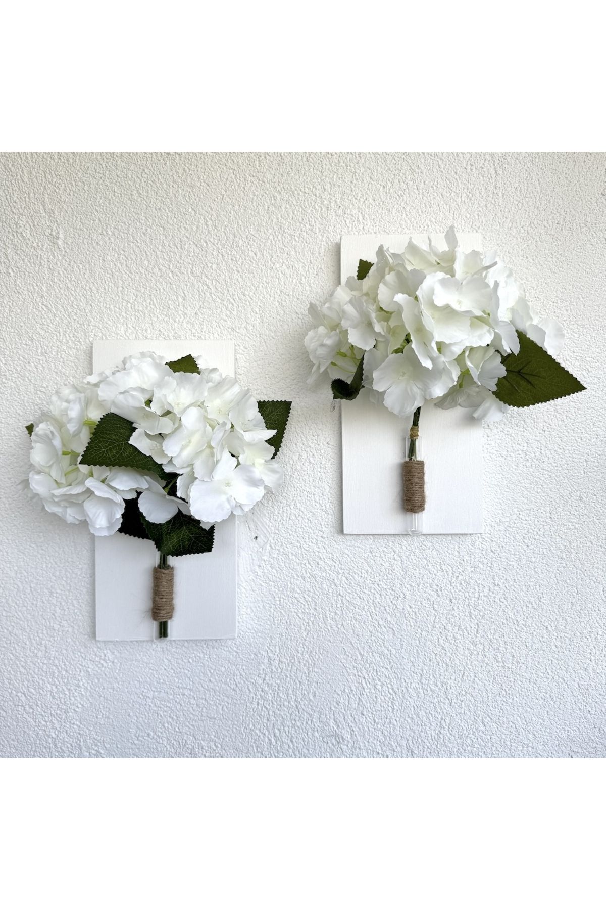 STDEKOR Beyaz Ortanca Çiçekli Duvar Dekoru Beyaz İkili Set