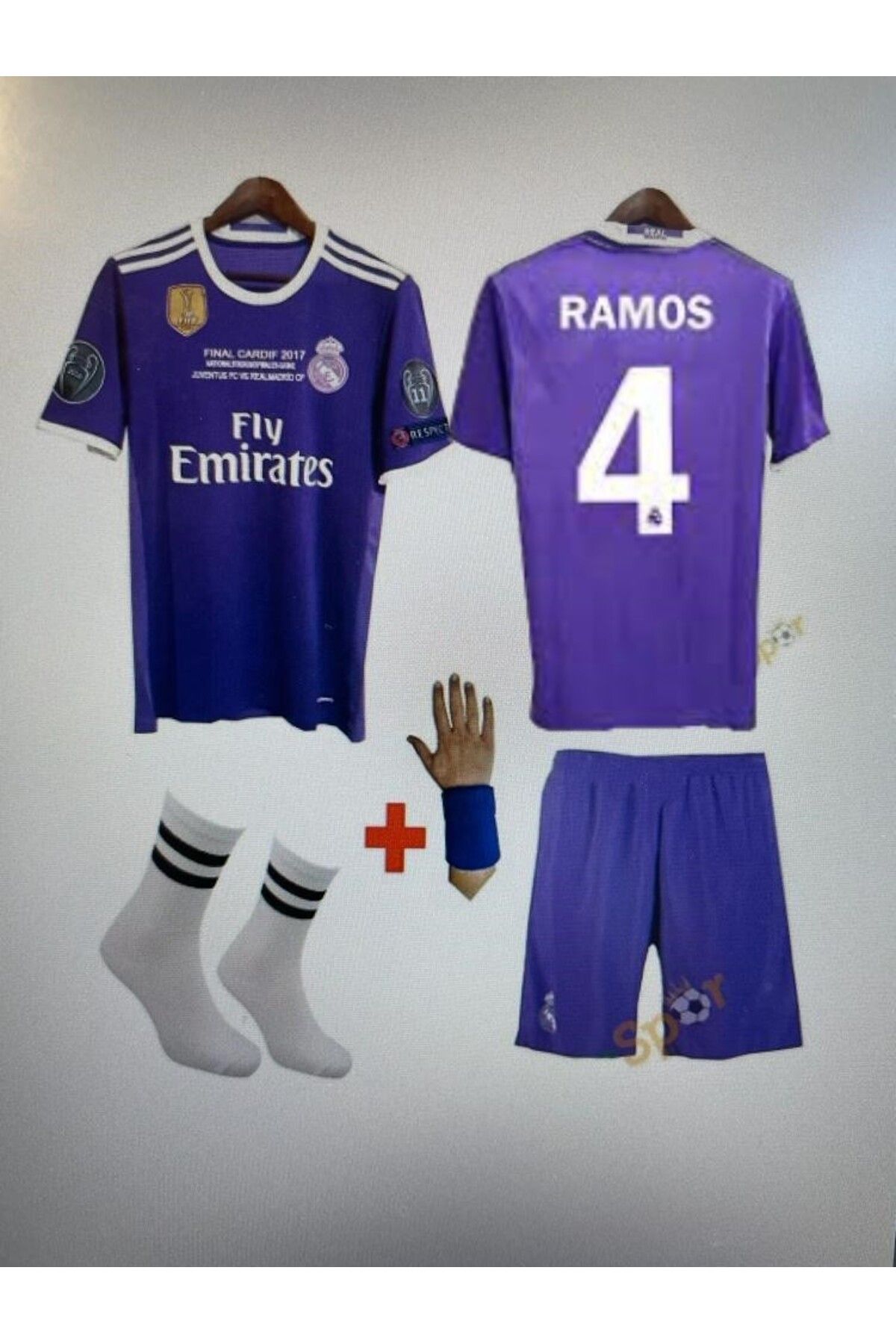 yenteks Real Madrid Sergio Ramos Çocuk Futbol Forması Takımı 4 Lü Set Cardif 2017/2018 Sezon