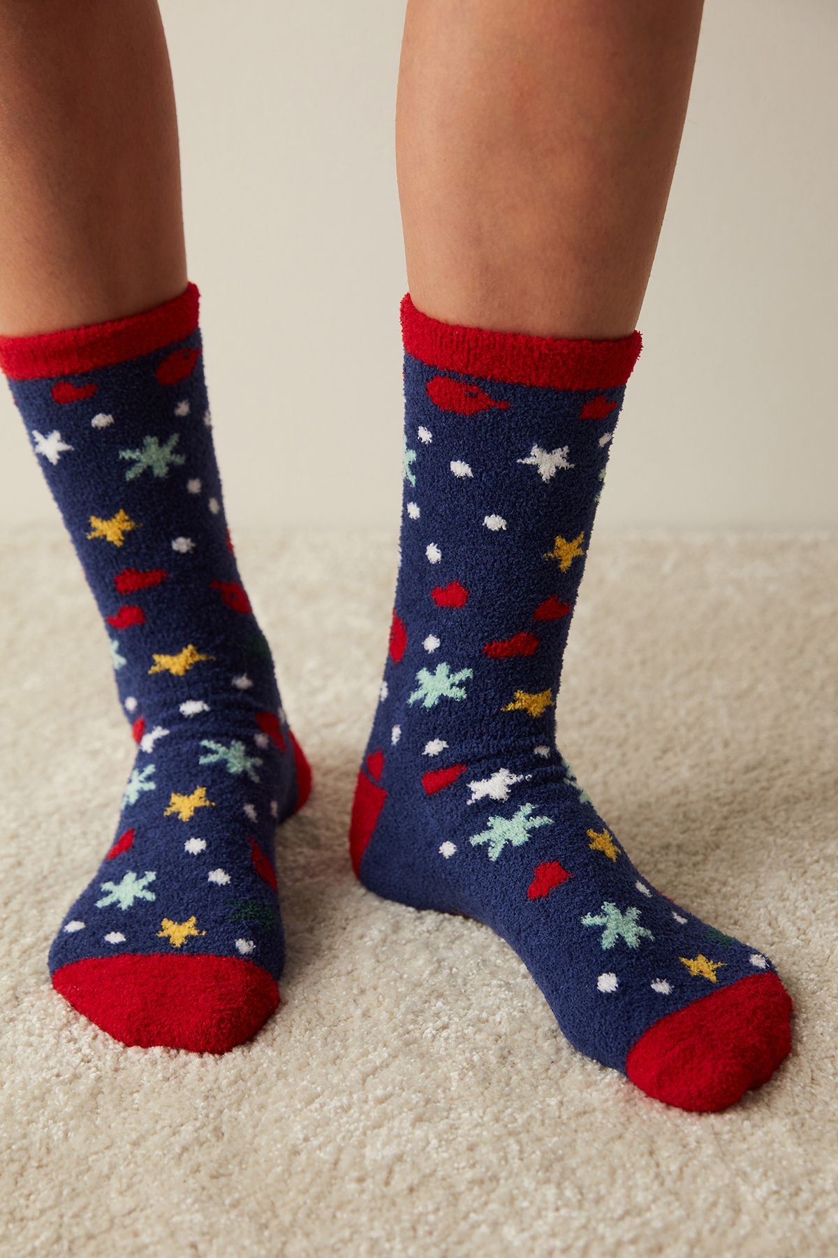 Penti Yeni Yıl Desenli Lacivert Soket Çorap