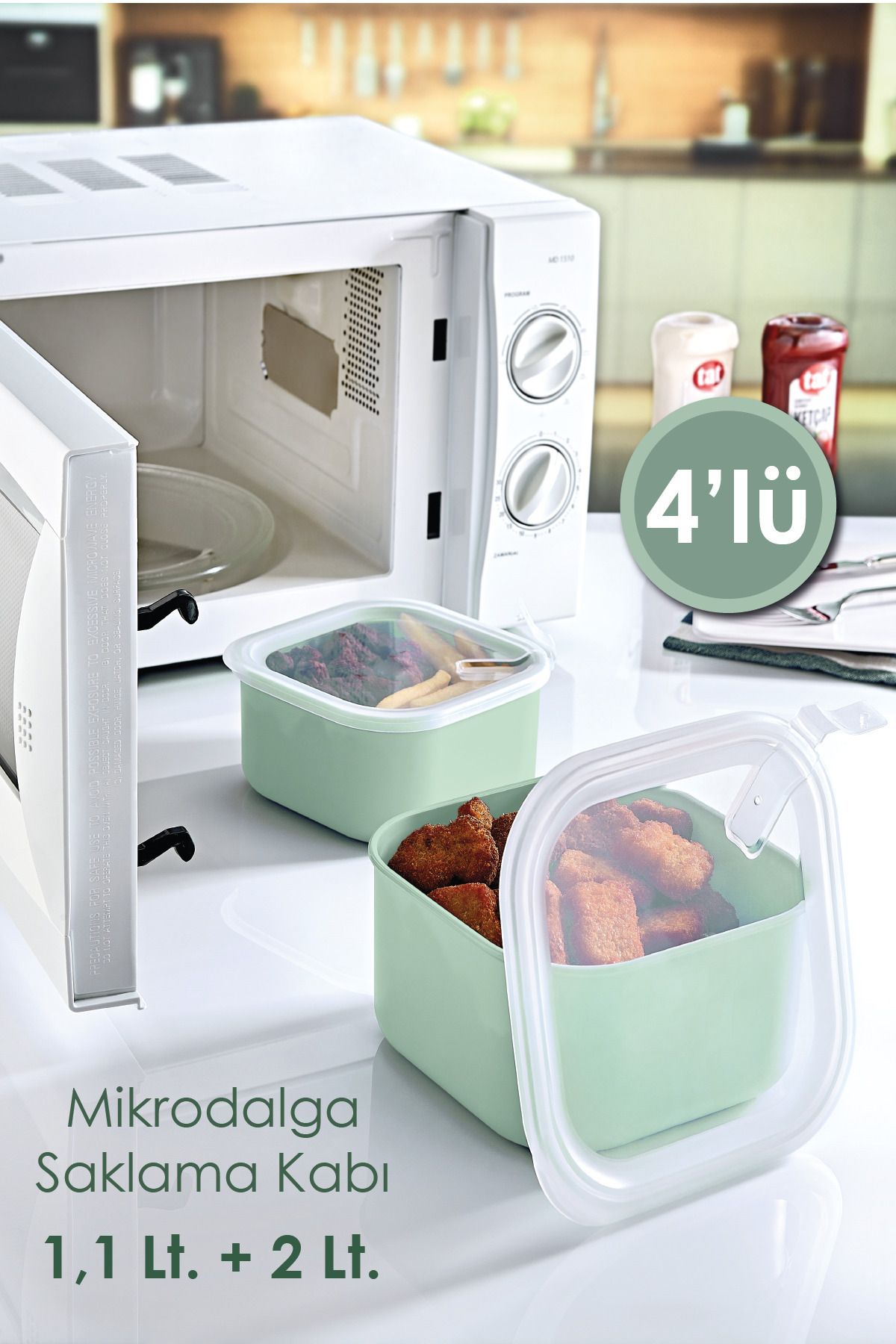 GRİMOR Life Mikrodalga Ve Derin Dondurucuda Kullanılabilen 4 Lü Yemek Saklama Kabı Seti- Yeşil