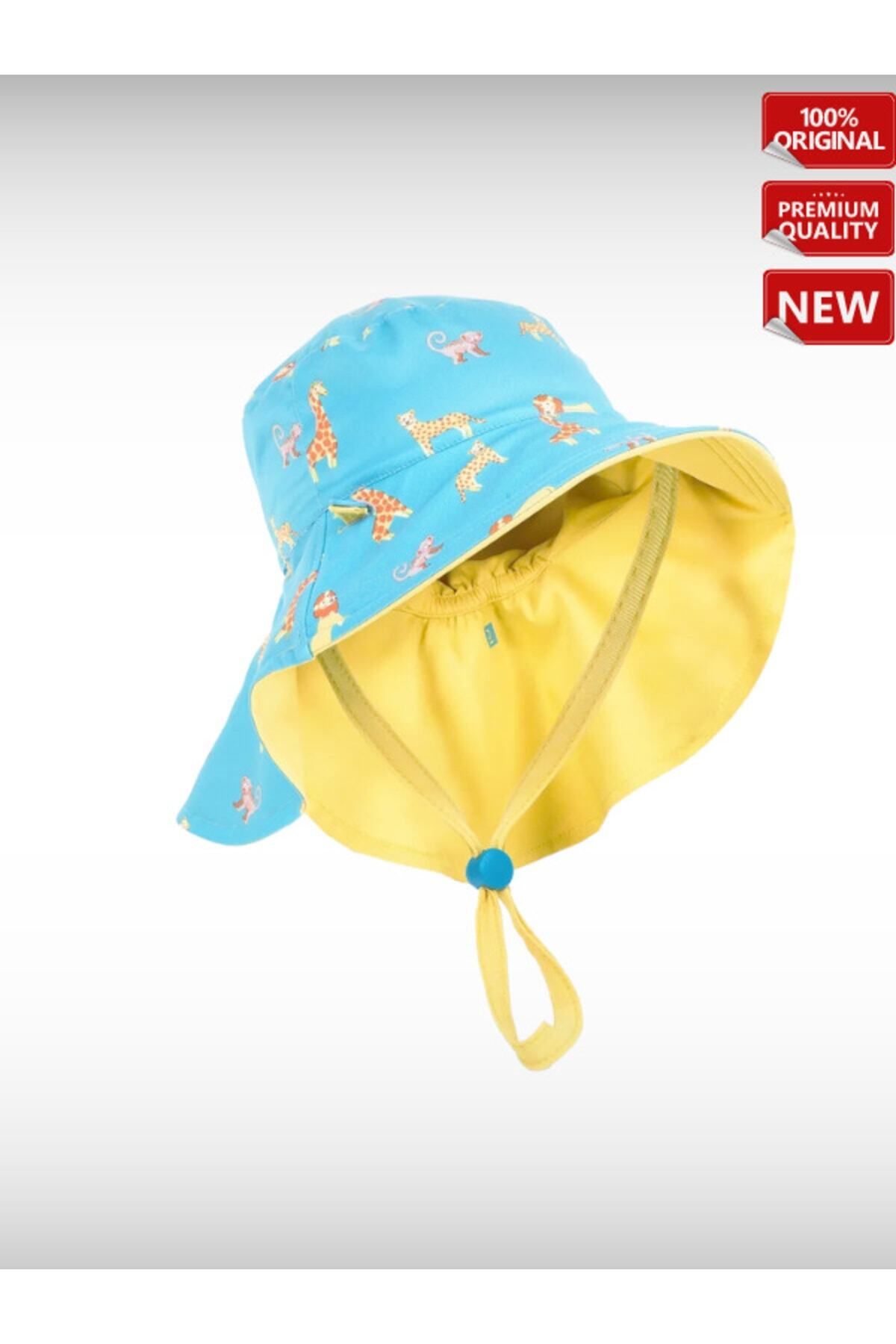 Decathlon Bebek Uv Korumalı Şapka Sarı Mavi Baskılı