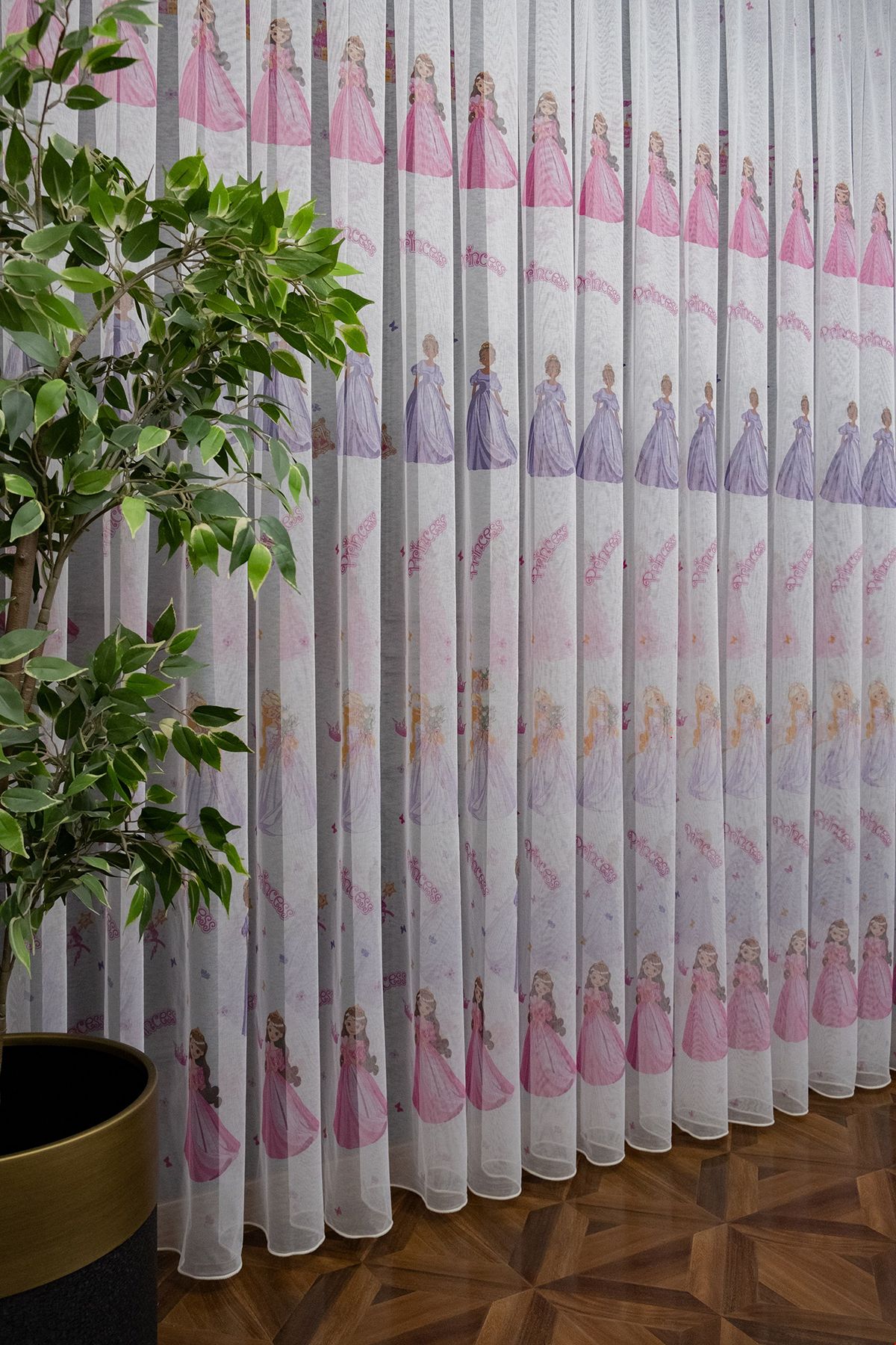 farbateks Çocuk Odası Renkli Prenses Modeli 3kat Pileli Tül Perde
