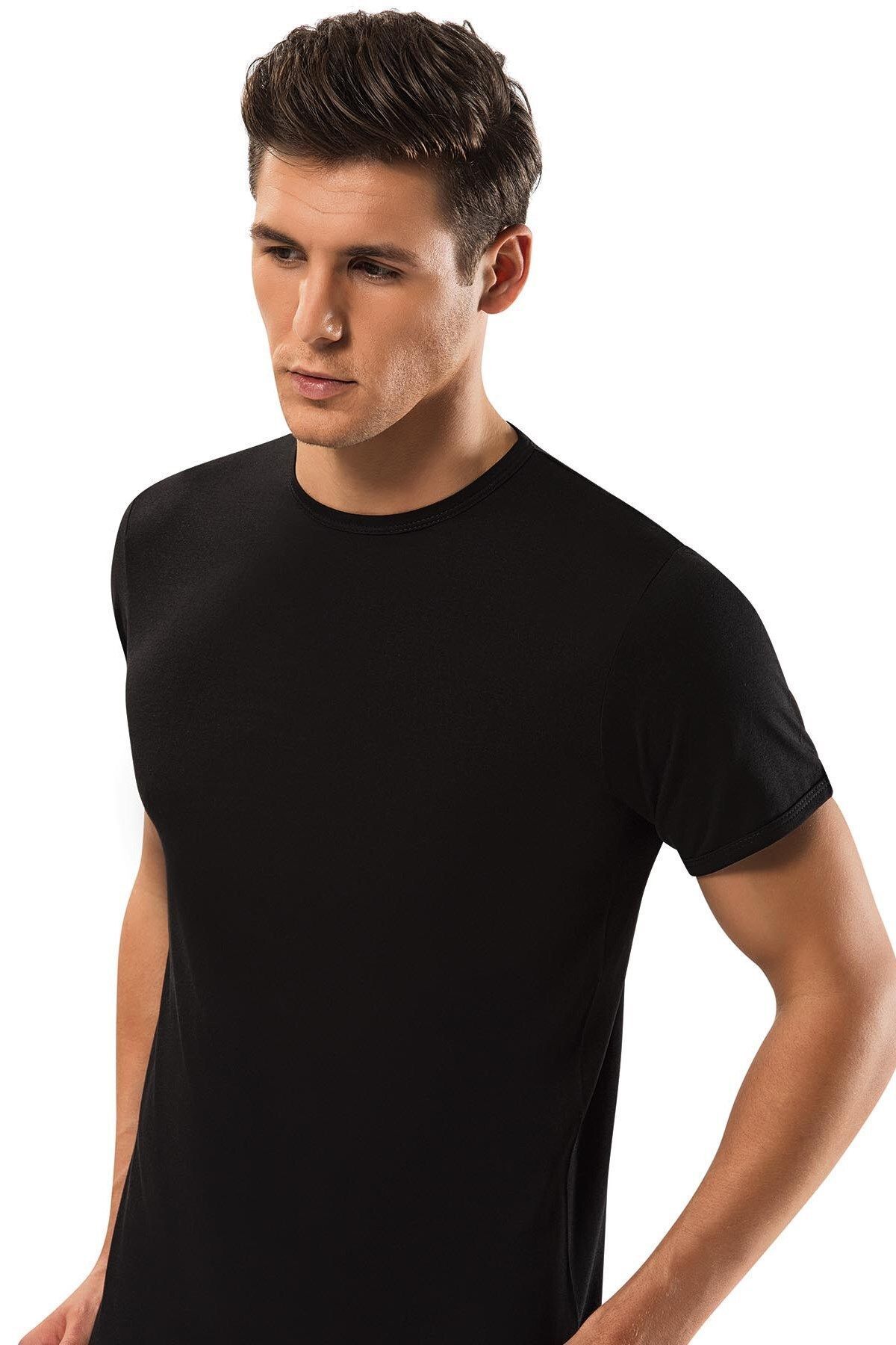ERDEM İÇ GİYİM Erdem Siyah Gold Modal 0 Yaka T-shirt 1552