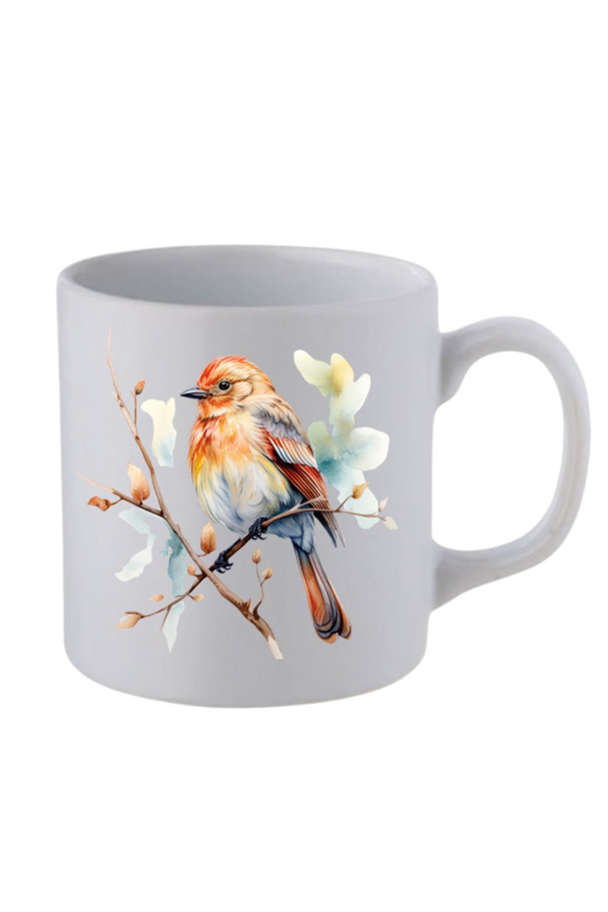 lili hediyelik Daldaki Kuş Baskılı Beyaz Kupa Bardak - Seramik Çay, Kahve Hediyelik Bardağı