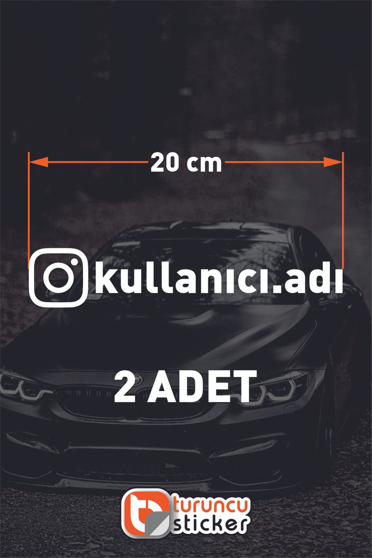 Turuncu Instagram Logolu Kullanıcı Adı - 2 Adet 20 Cm -   Araç Kelebek Cam Sticker Etiketi Folyo Kesim