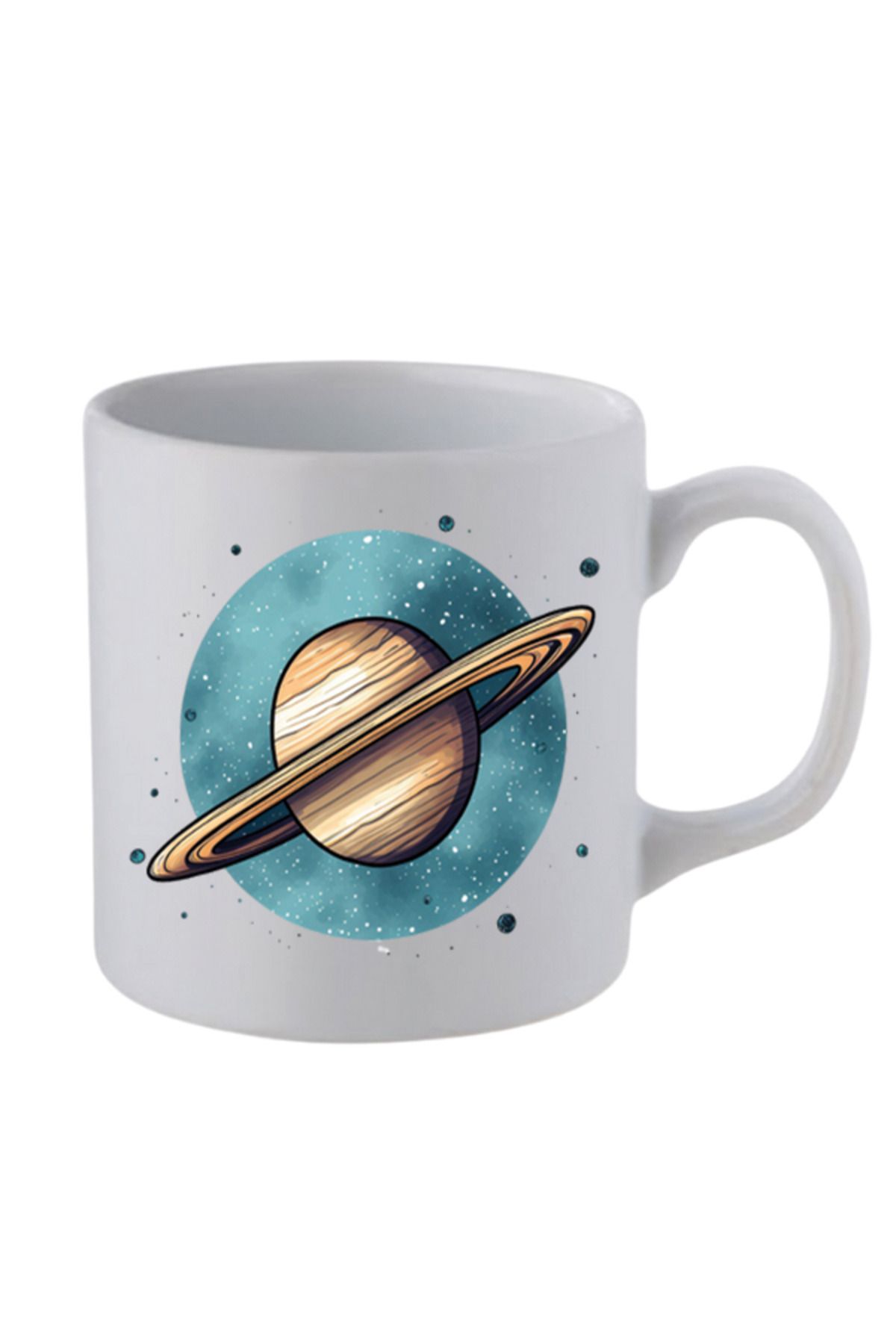 lili hediyelik Satürn Baskılı Beyaz Kupa Bardak - Seramik Çay, Kahve Hediyelik Bardağı