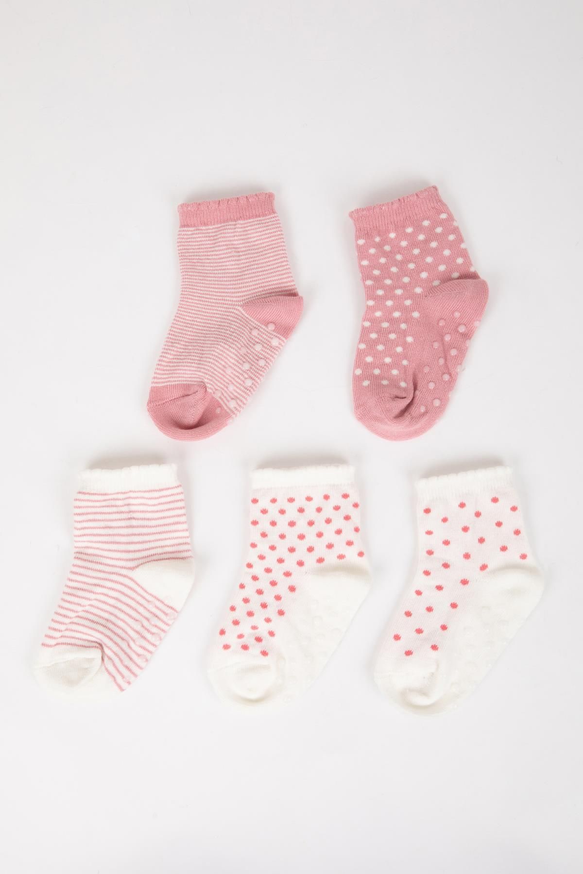 Defacto Kız Bebek Çizgili 5'li Pamuklu Uzun Çorap C9101a5ns