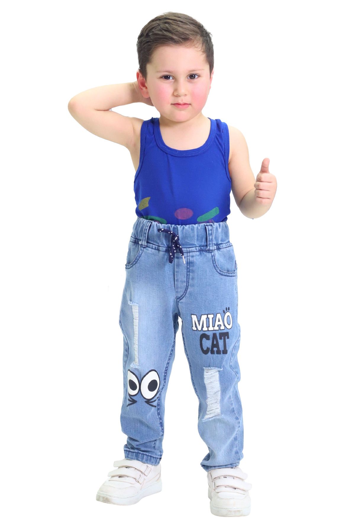 GZT TEKSTİL Erkek Çocuk Likralı Pamuk Kumaş Baskılı Model Kot Pantolon (1-4 YAŞ)