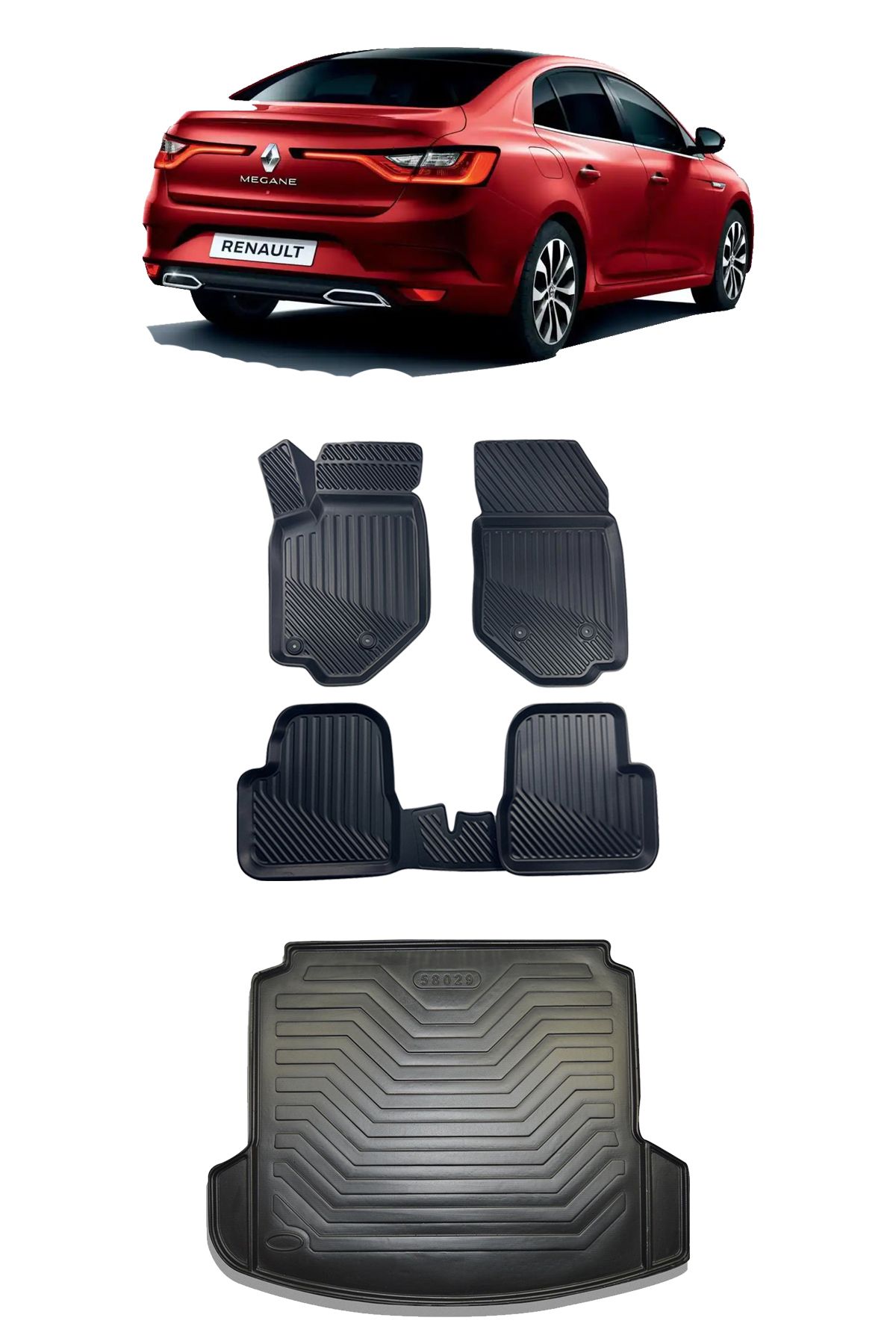 Sare Tuning Renault Megane 4 Sedan Çift Kulaklı Bagaj 2016 ve Sonrası Araca Özel 4D Havuzlu Paspas ve Bagaj Seti
