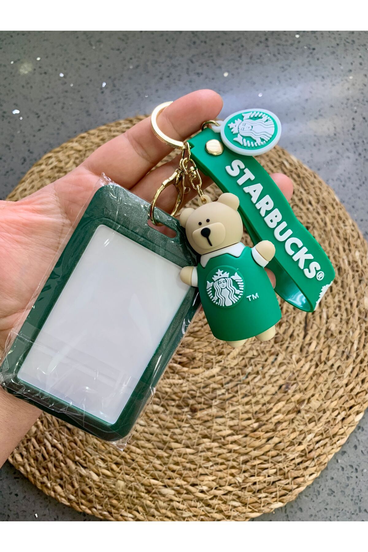 Meyra Accessories 1 Adet Kartlık Starbucks Anahtarlık Akbil Kartı Şeffaf Camlı Kurumalı Kartlık Anahtarlık Çanta Süsü