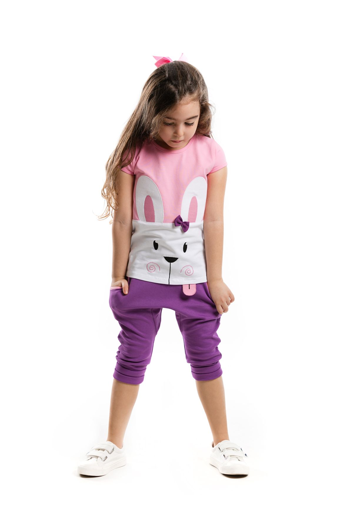 MSHB&G Tavşan Tozluklu Kız Çocuk T-shirt Kapri Şort Takım
