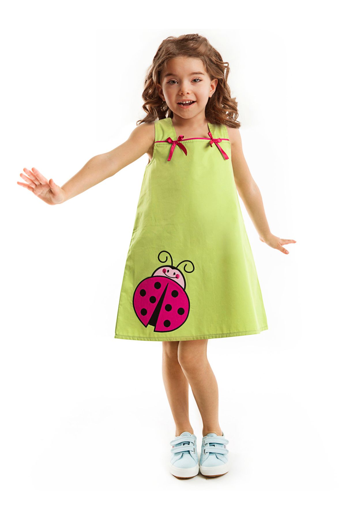 MSHB&G Lucky Kız Çocuk Dokuma Yeşil Elbise