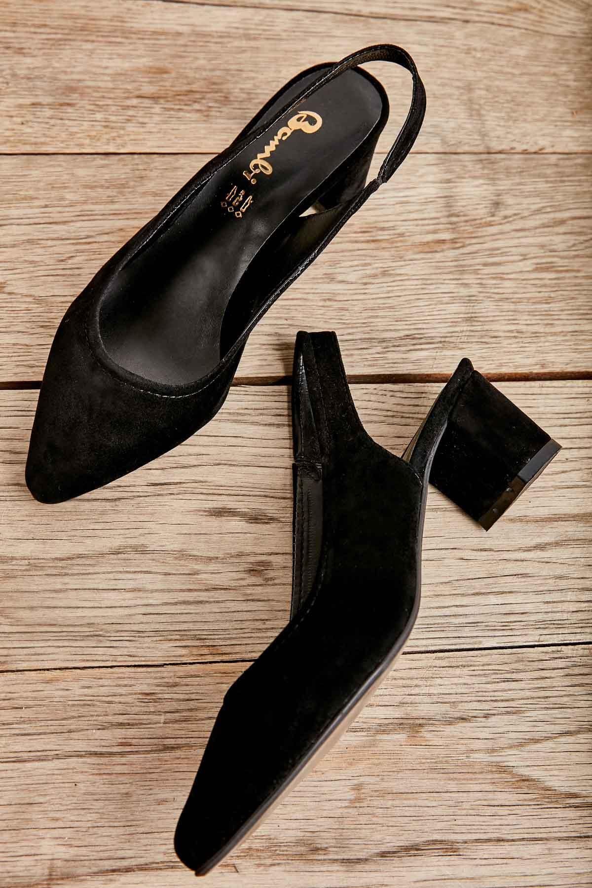 Bambi Siyah Süet Kadın Klasik Topuklu Ayakkabı K01503721072