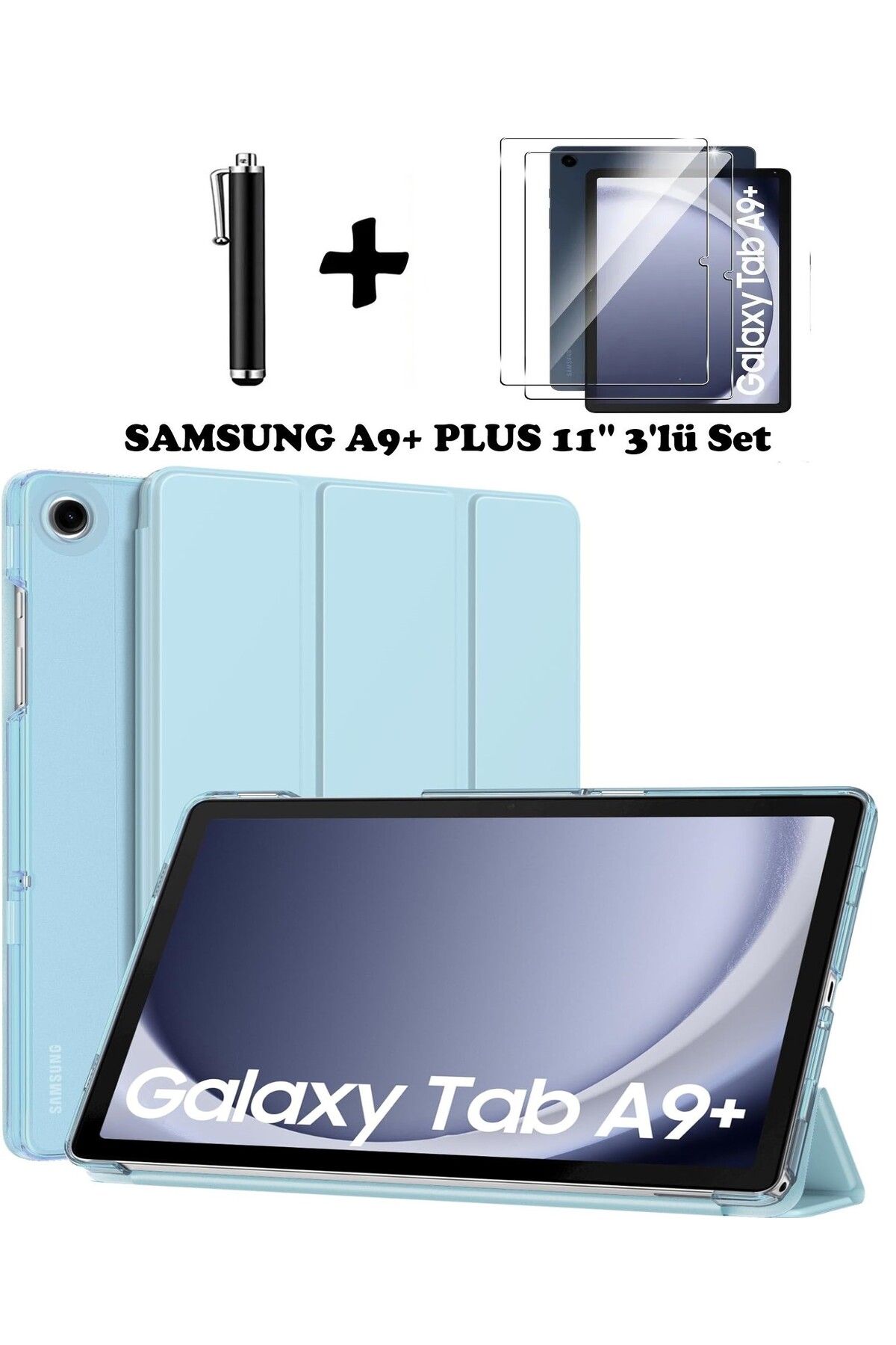 TEKNETSTORE Samsun Galaxy Tab A9+ Plus X210 Uyumlu Tablet Kılıfı Ekran Koruyucu Dokunmatik Kalem Seti