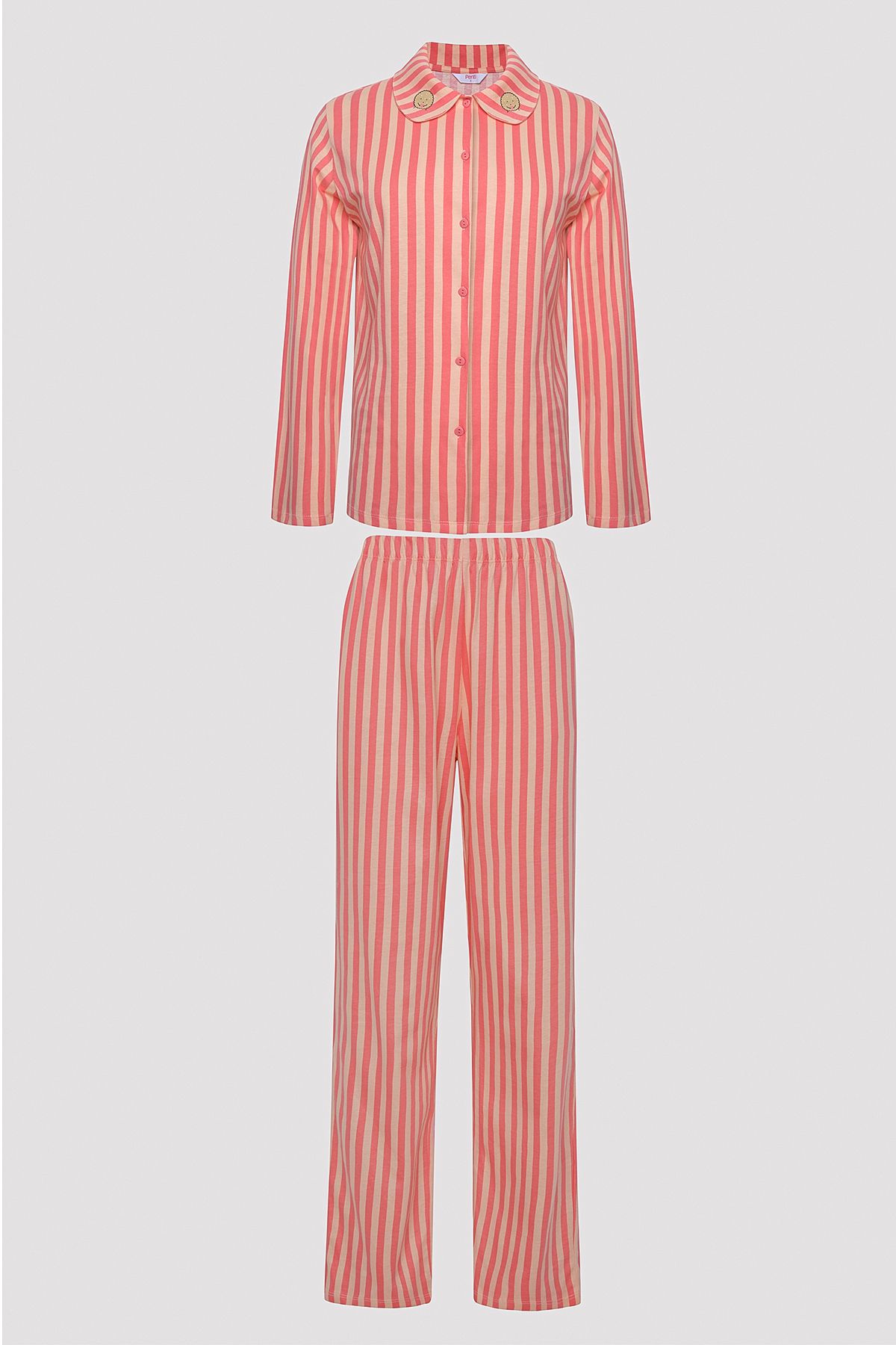 Penti Base Rosy Stripes Gömlek Pantolon Gül Kurusu Pijama Takımı