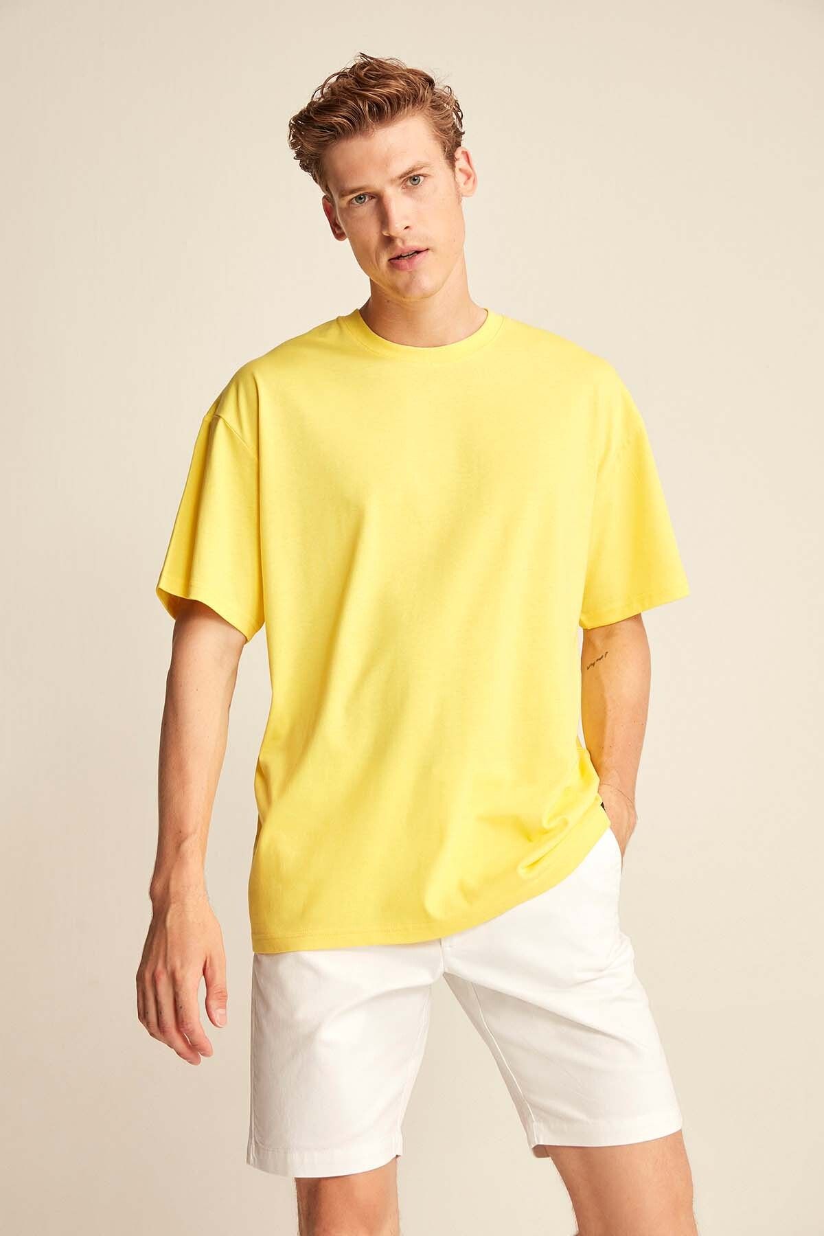 GRIMELANGE Jett Erkek Oversize Fit %100 Pamuk Kalın Dokulu Civciv Sarı T-shirt