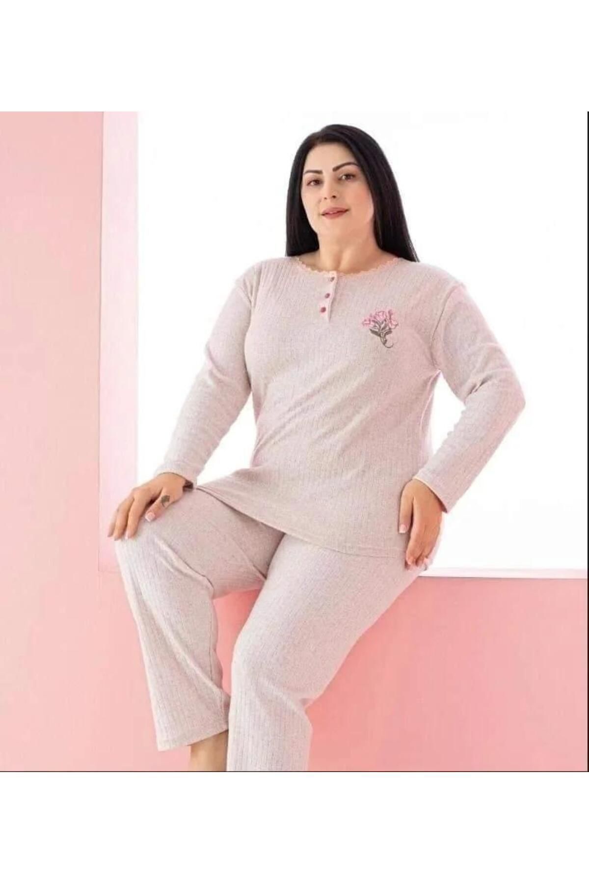pijamakeyfi Kadın Büyük Beden Raporlu Pijama Takımı