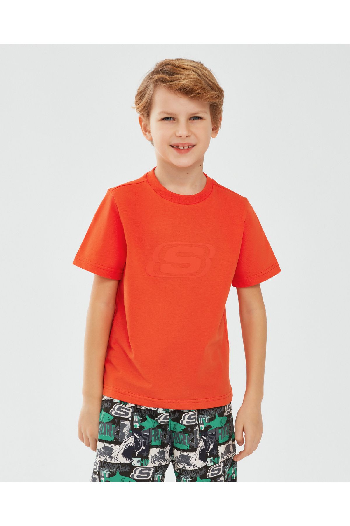 Skechers Essential B Short Sleeve  T-Shirt Büyük Erkek Çocuk Turuncu Tshirt Sk232080-700