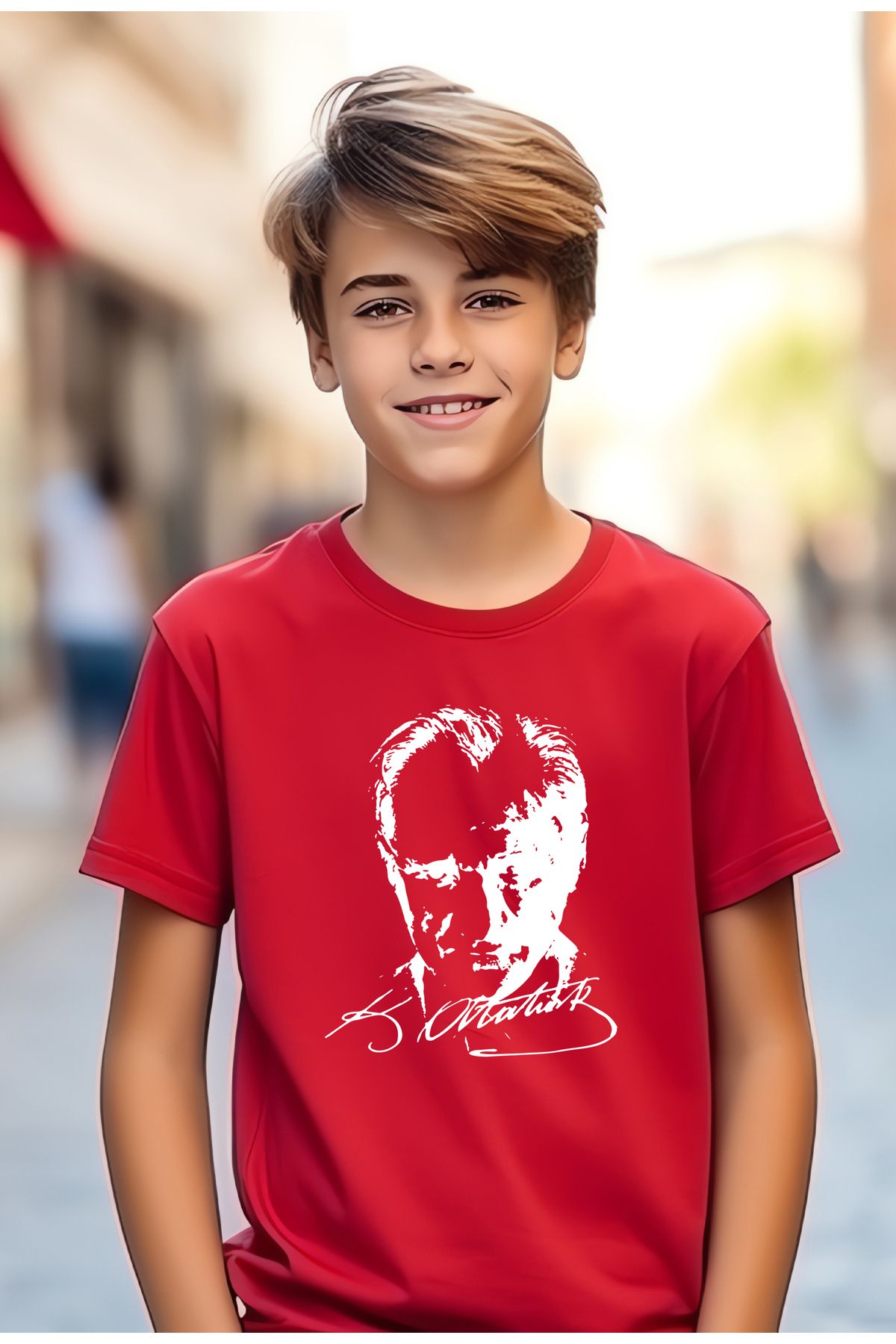 Breeze 23 Nisan Çocuk Tişört Atatürk portesi ve imzası %100 PAMUK