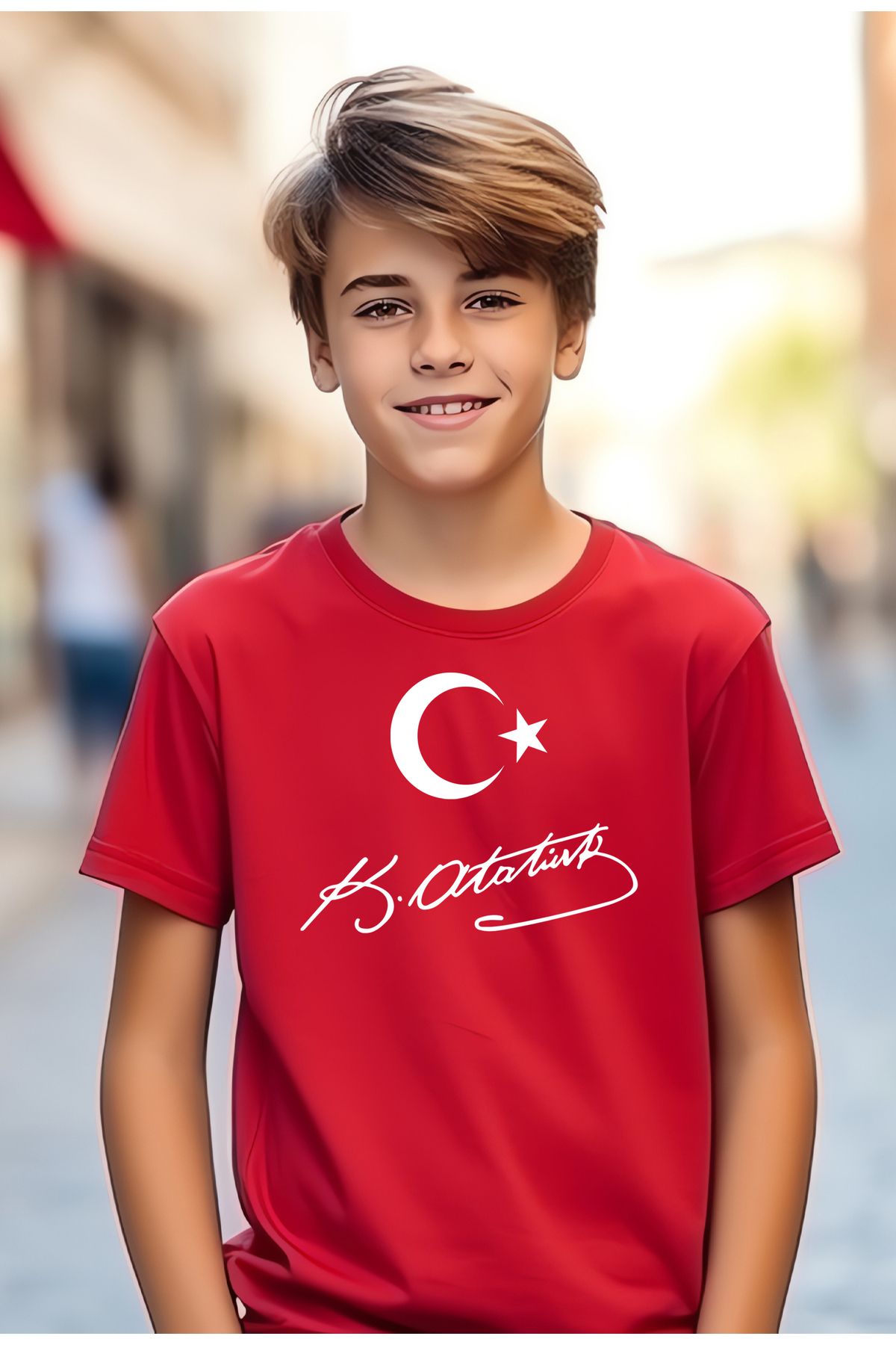 Breeze 23 Nisan Çocuk Tişört Türk Bayraklı Kırmızı-M.Kemal Atatürk imzalı