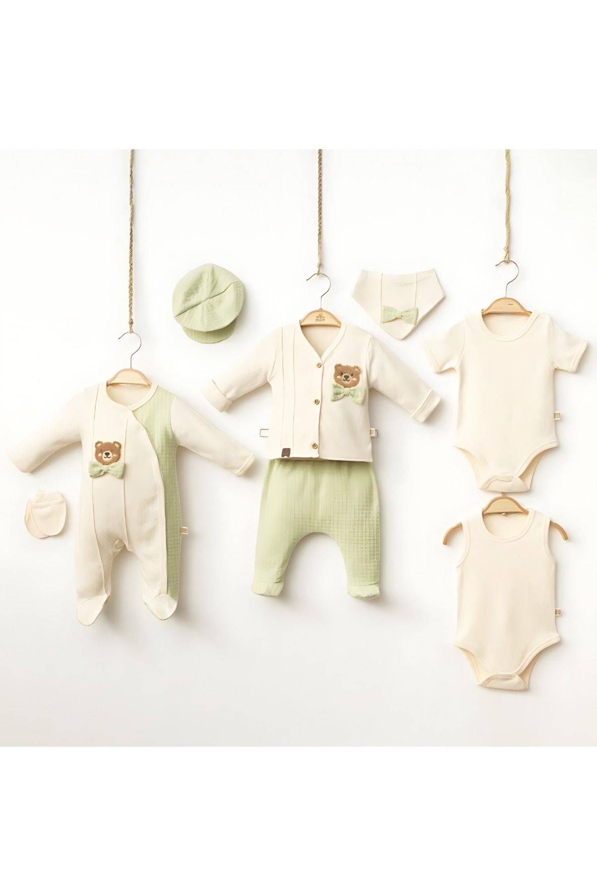 Rise Raba Erkek Bebek Hastane Çıkışı 8'Li %100 Pamuklu Set 0-3 Aylık