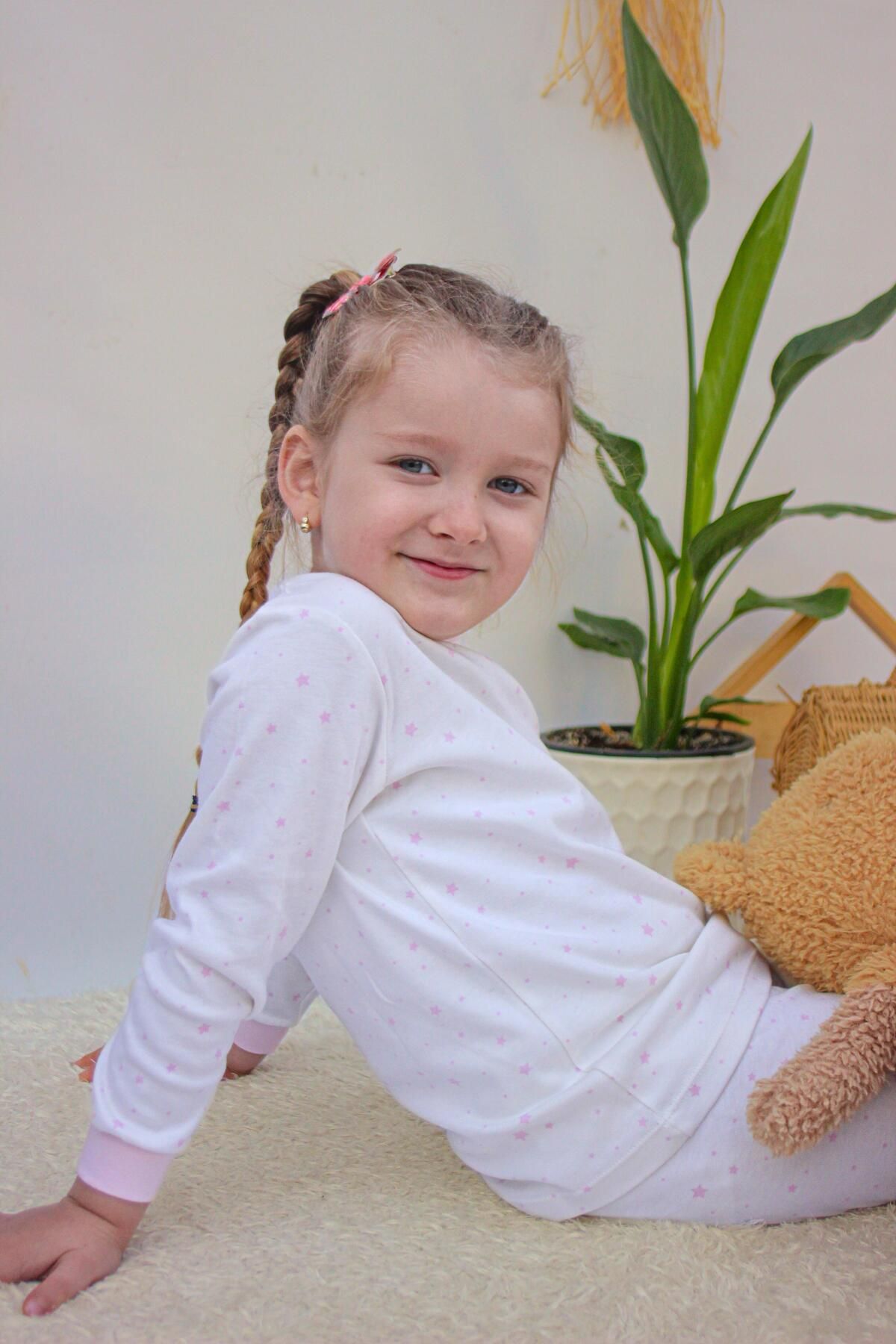 Mini Ropa Kız Bebek Çocuk Pijama Takımı 0 - 6 Yaş Pembe Yıldızlı