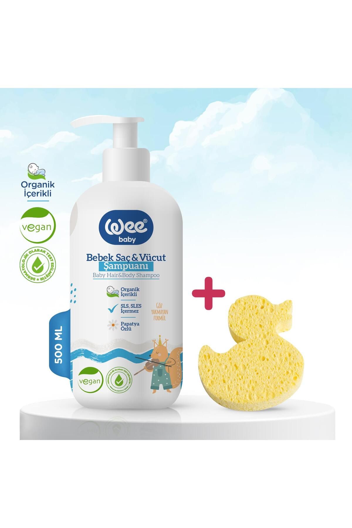 Wee Baby Organik Şampuan 500 ml Doğal Selülozik Banyo Süngeri Seti