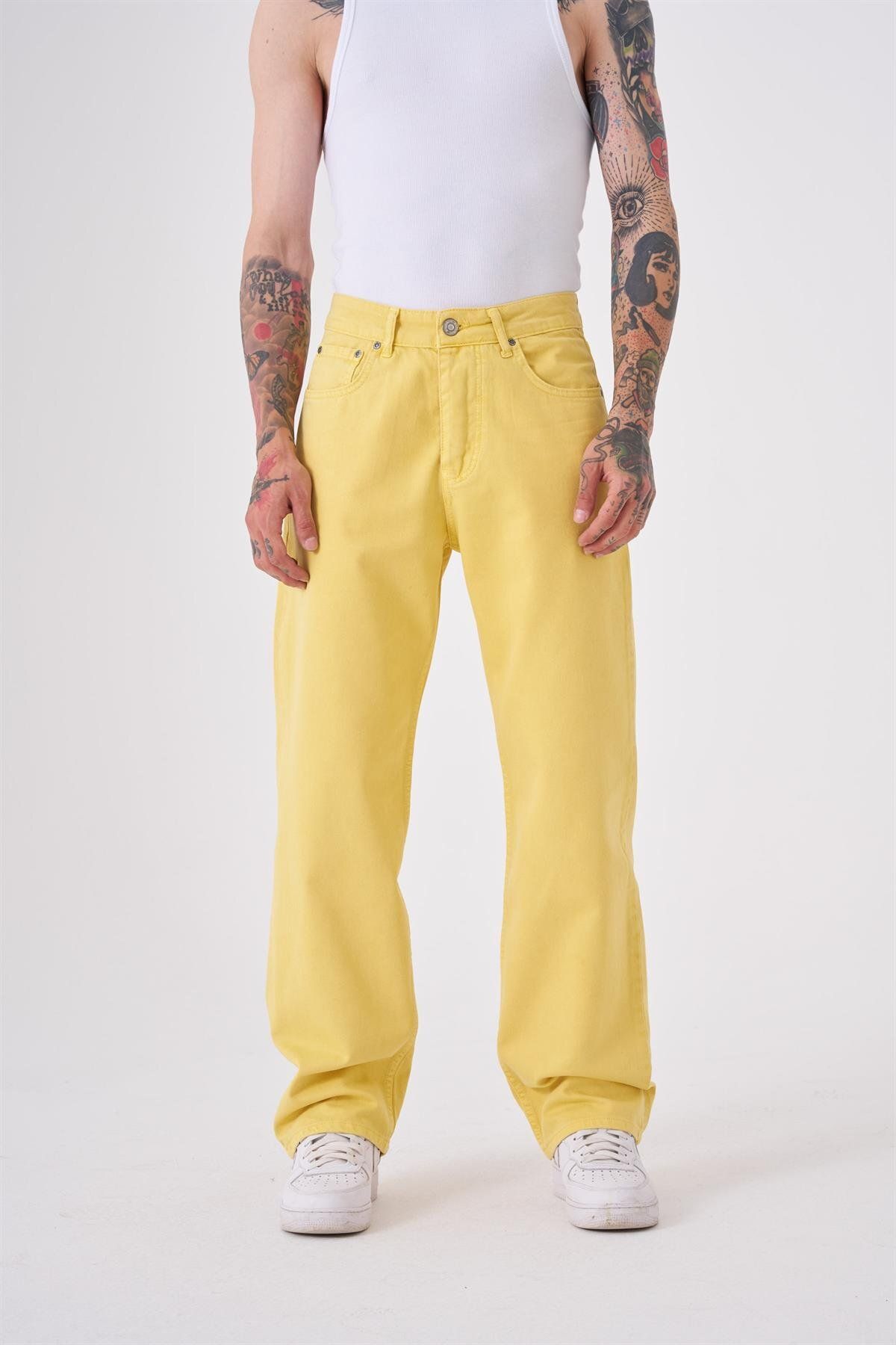 Machinist Erkek Dyed Baggy Gabardin Sarı Jeans Pantolon