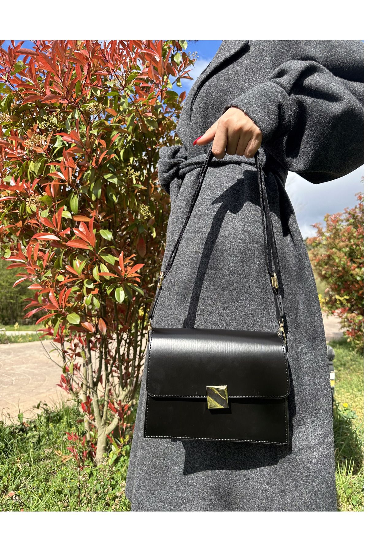 gabies Kadın siyah şık tasarım el ve omuz çantası