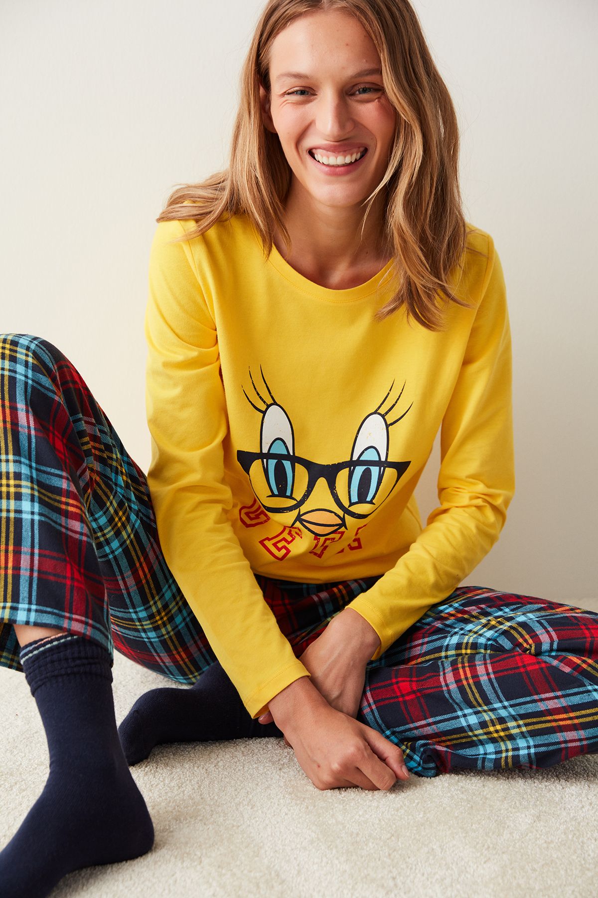 Penti Çok Renkli Lic Tweety Geek Checked Pijama Takımı