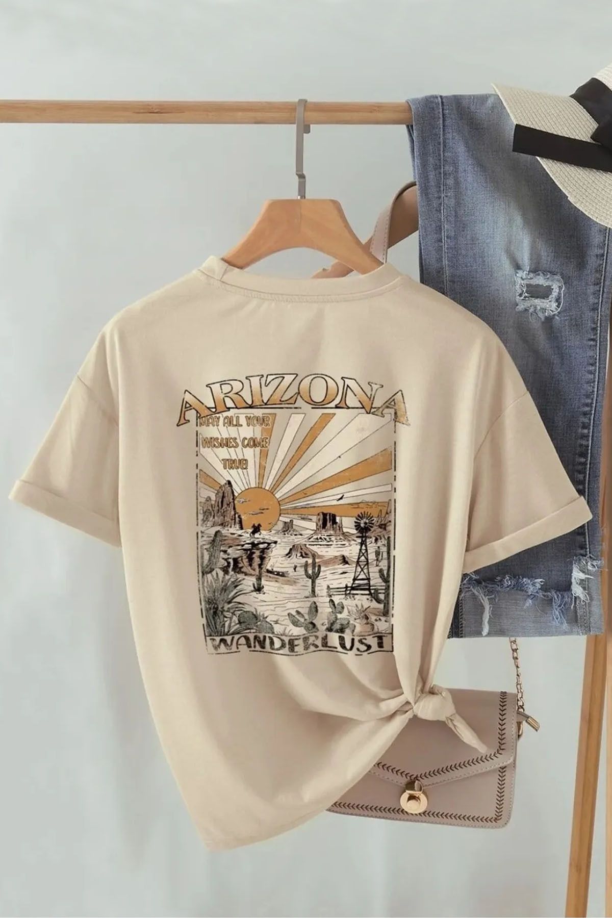 uyguntarz Unisex Sırt Baskılı Arizona Oversize Tshirt