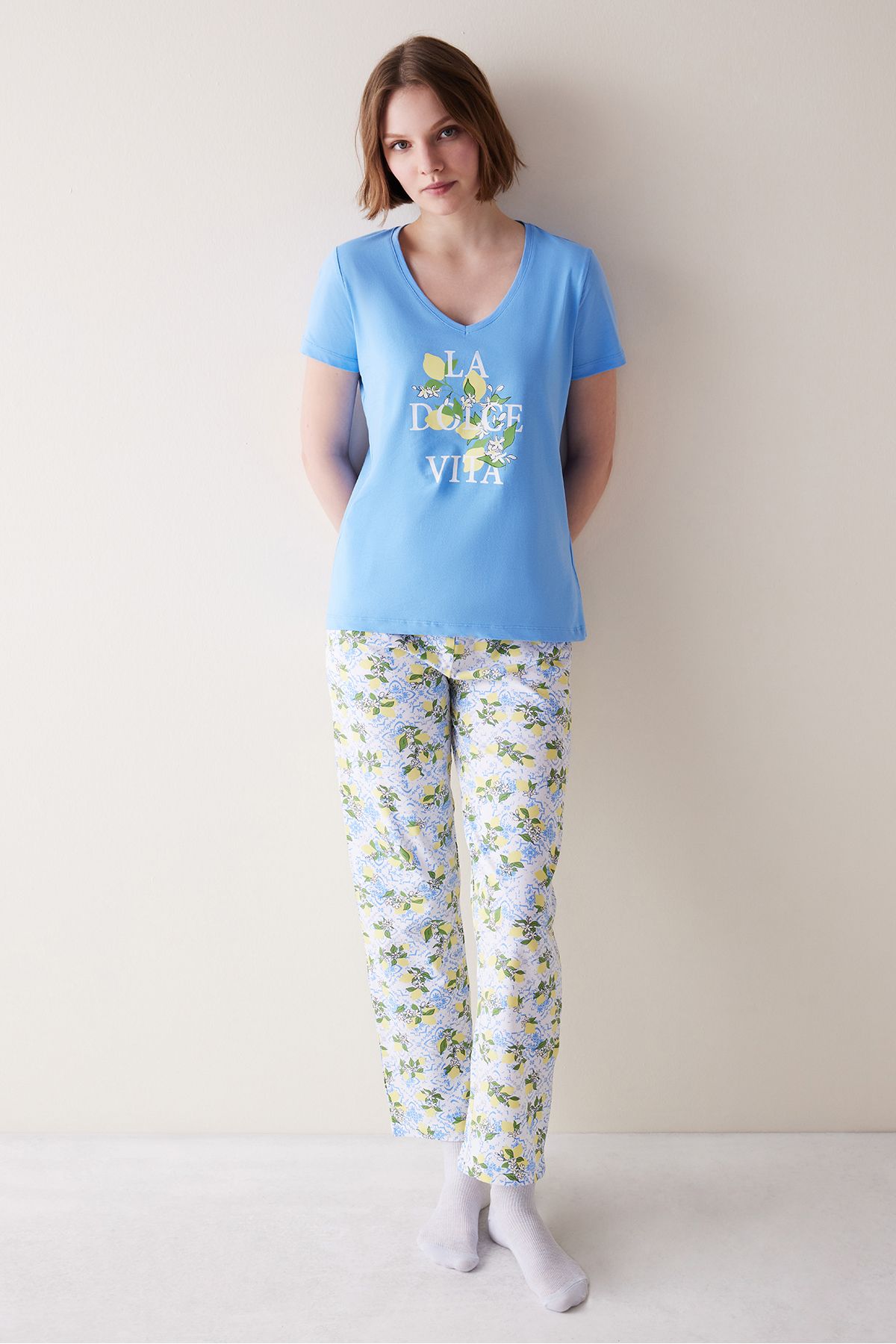 Penti Lemon Mavi Pantolon Pijama Takımı