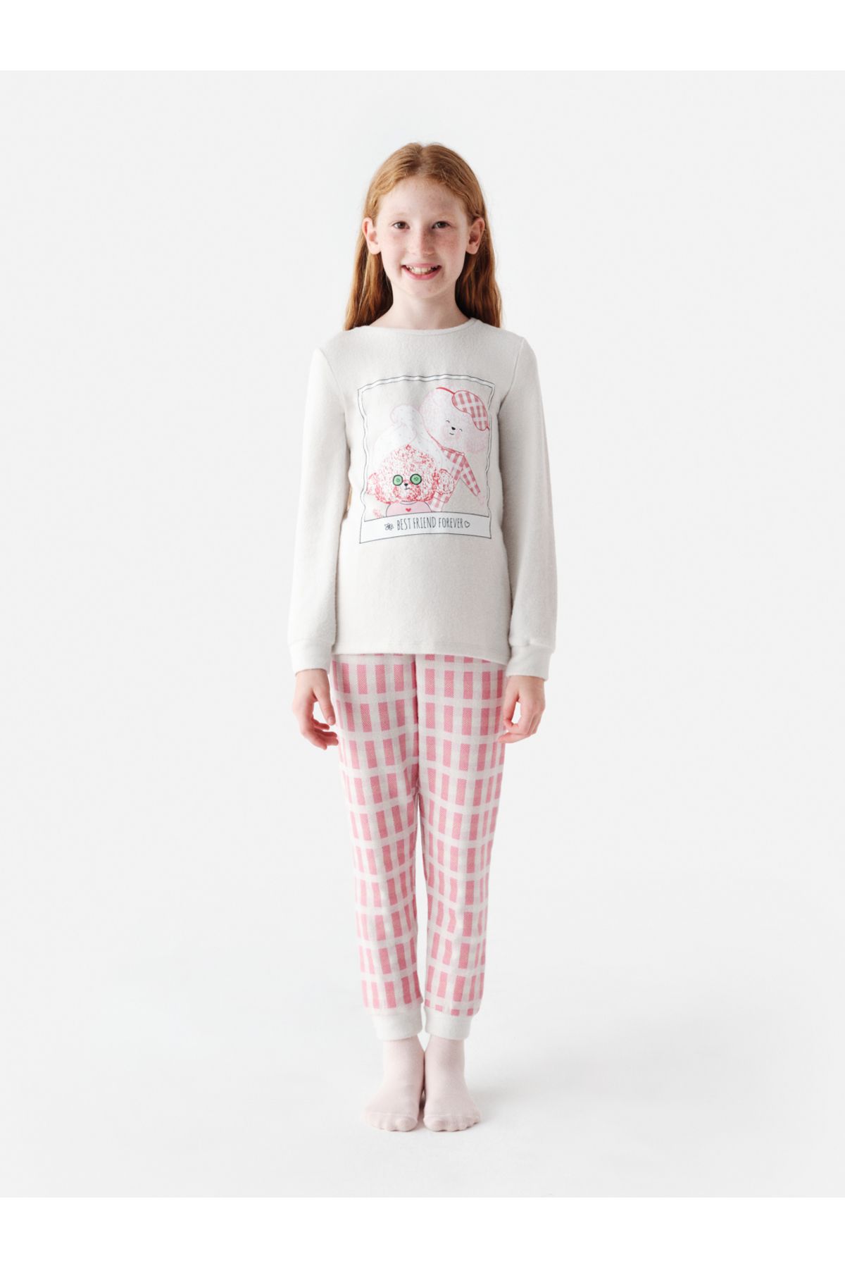 Penti Kız Çocuk Ekoseli Gri Uzun Kollu Pijama Set