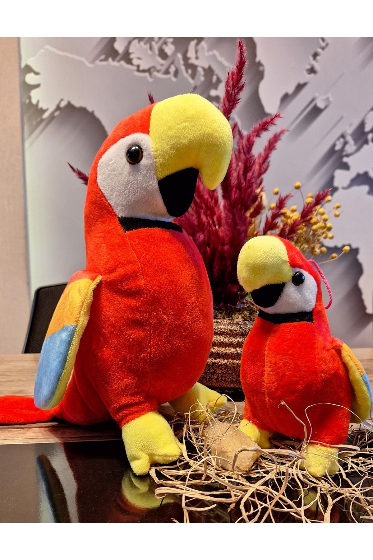 Halley Peluş Oyuncak Kırmızı Papağan Anne-Yavru Set (özel ürün)