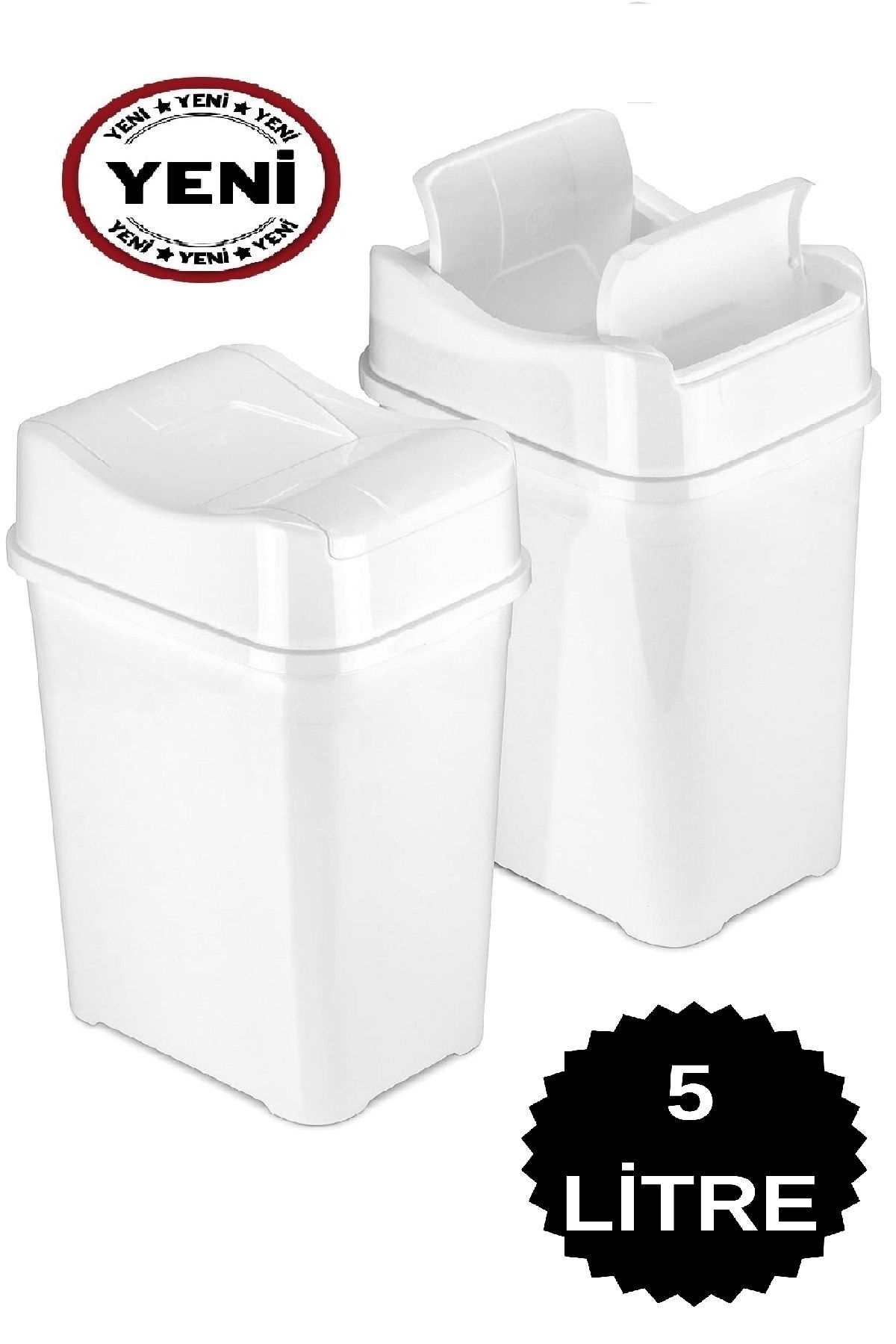 DEEMBRO Çöp kovası 5 Litre  Masa Üstü Mutfak Tezgah Üstü Banyo Ofis Çift Kapaklı beyaz 1. kalite malzeme