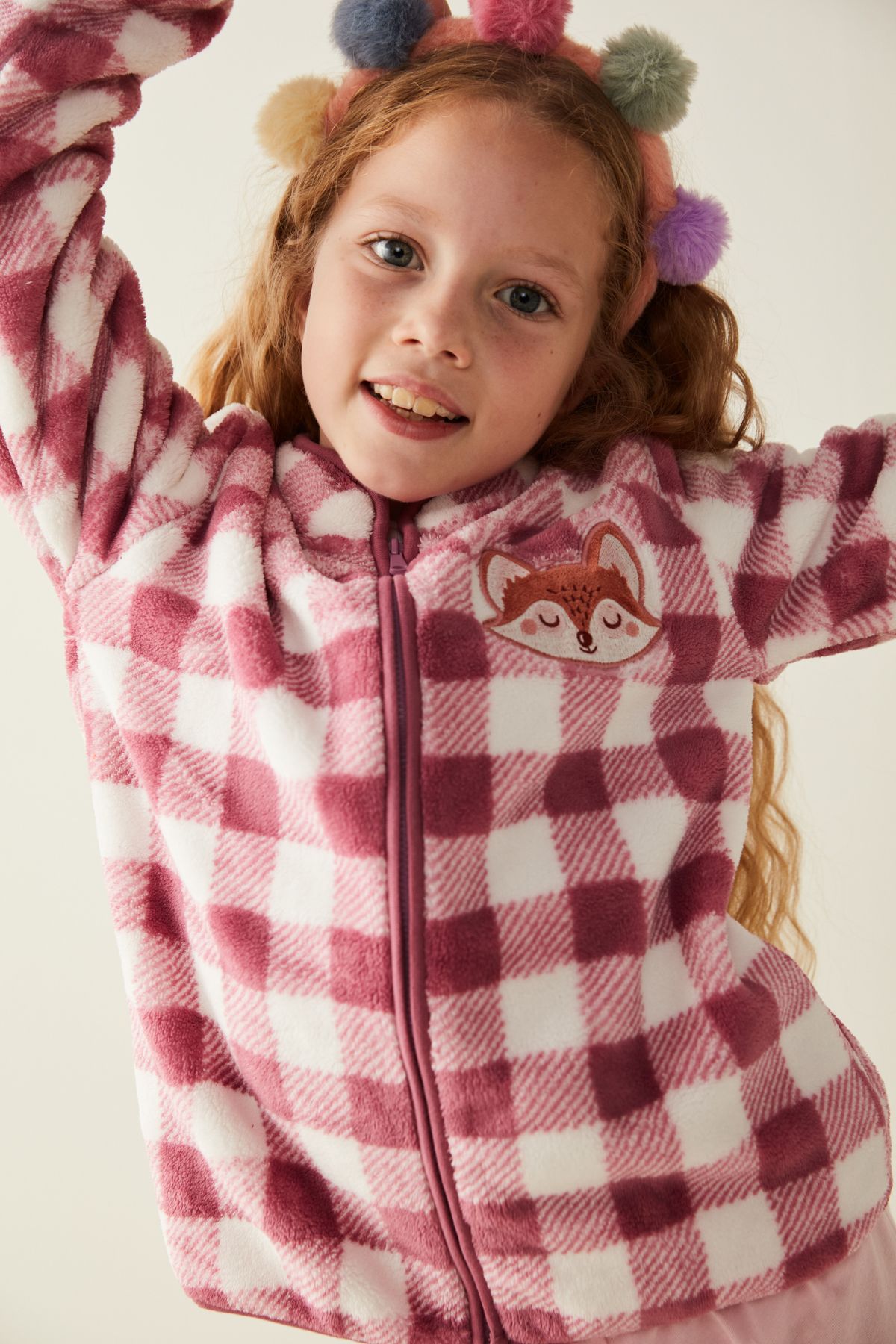 Penti Kız Çocuk Kareli Tilki Baskılı Sweatshirt Hırka