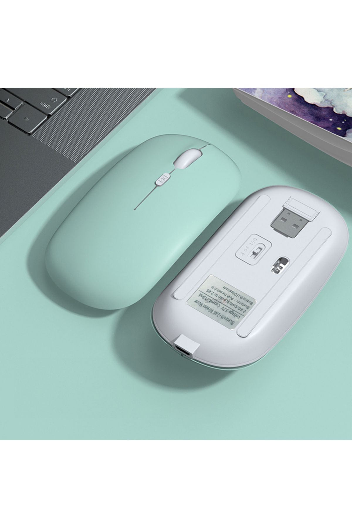 Mcstorey Xiaomi Tablet Şarj Edilebilir Sessiz Mouse Bluetooth 5.0 + 2.4Hz Wifi Kablosuz Mouse Fare