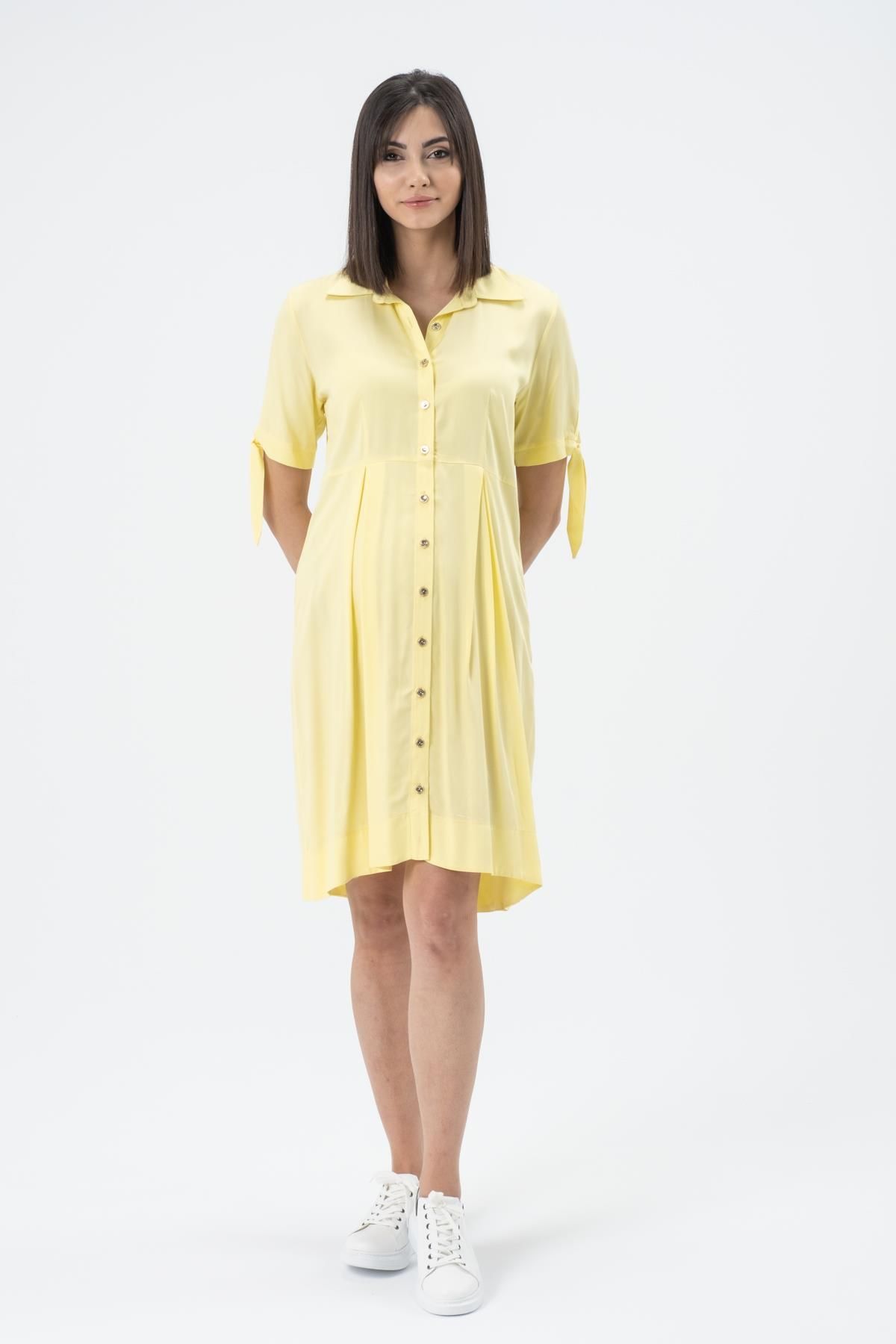 BUSA Hamile Günlük Elbise Önde Düğmeli Sarı