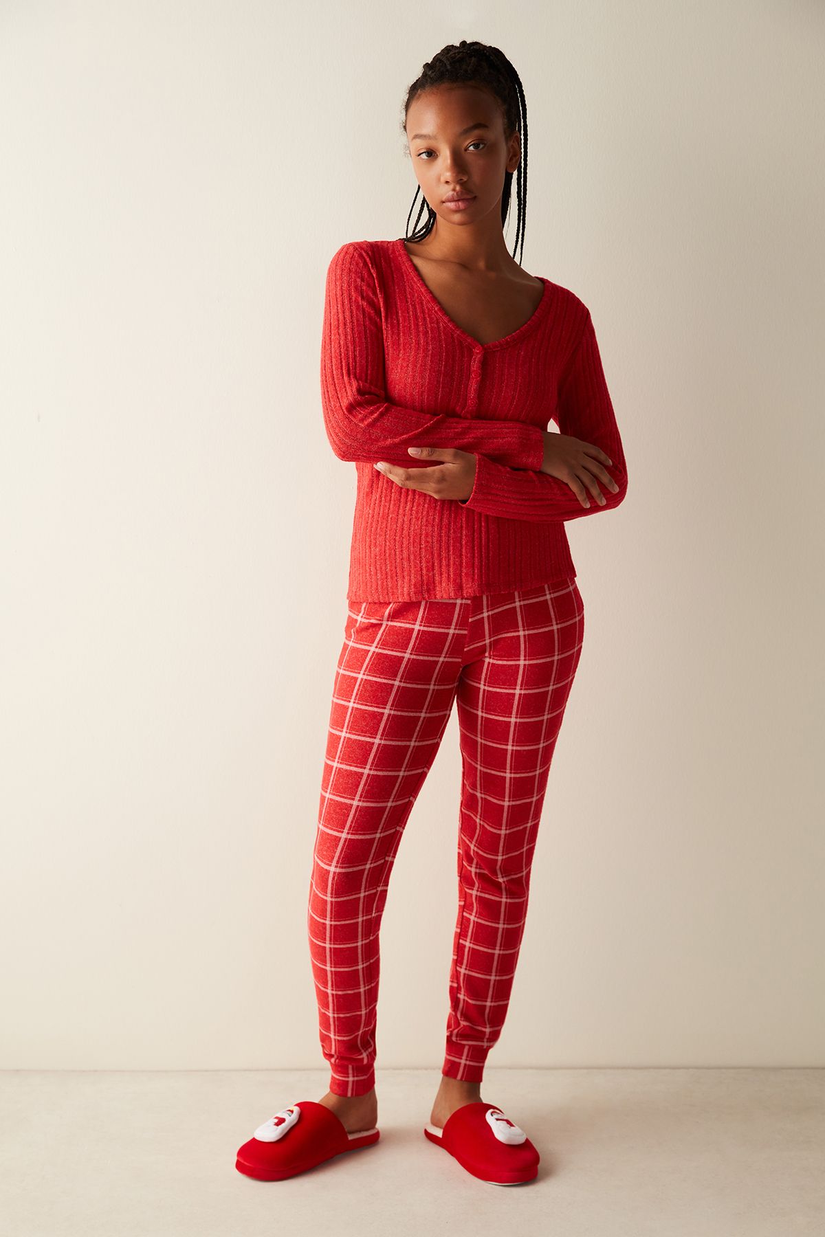 Penti Cozy Time Uzun Kollu Kırmızı Pijama Takımı