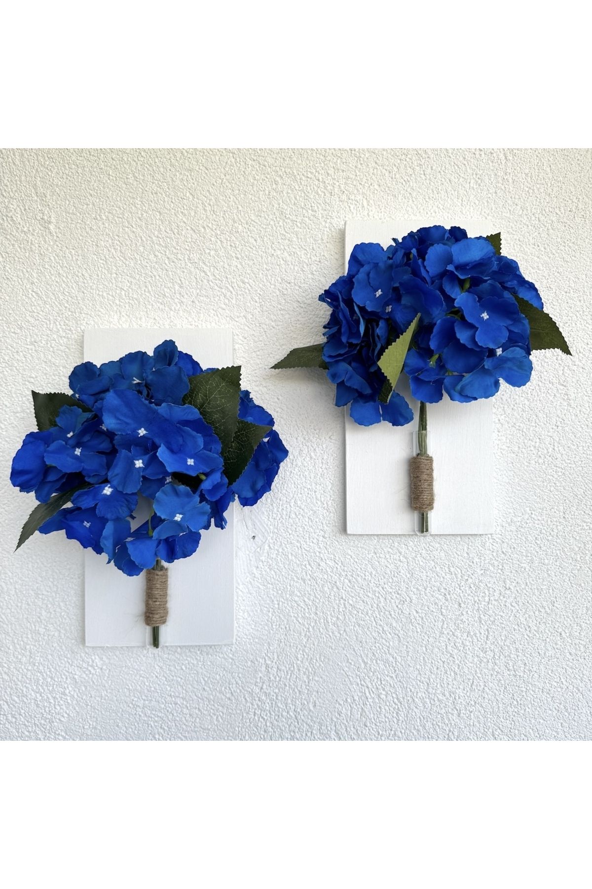 STDEKOR Mavi Ortanca Çiçekli Duvar Dekoru Beyaz İkili Set
