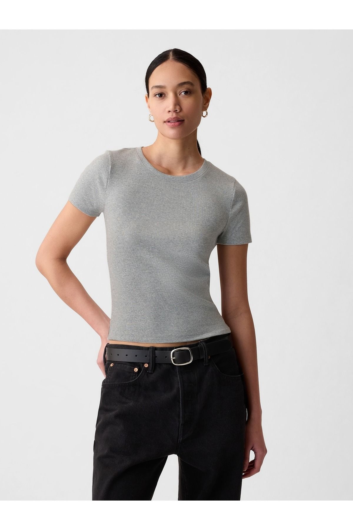 GAP Kadın Gri Modern Fitilli Crop T-Shirt