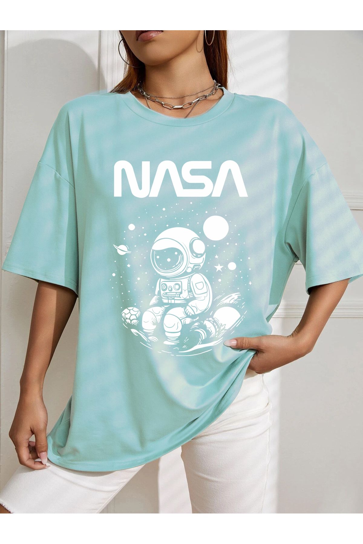 aynewmoda oversize NASA baskılı T-shirt